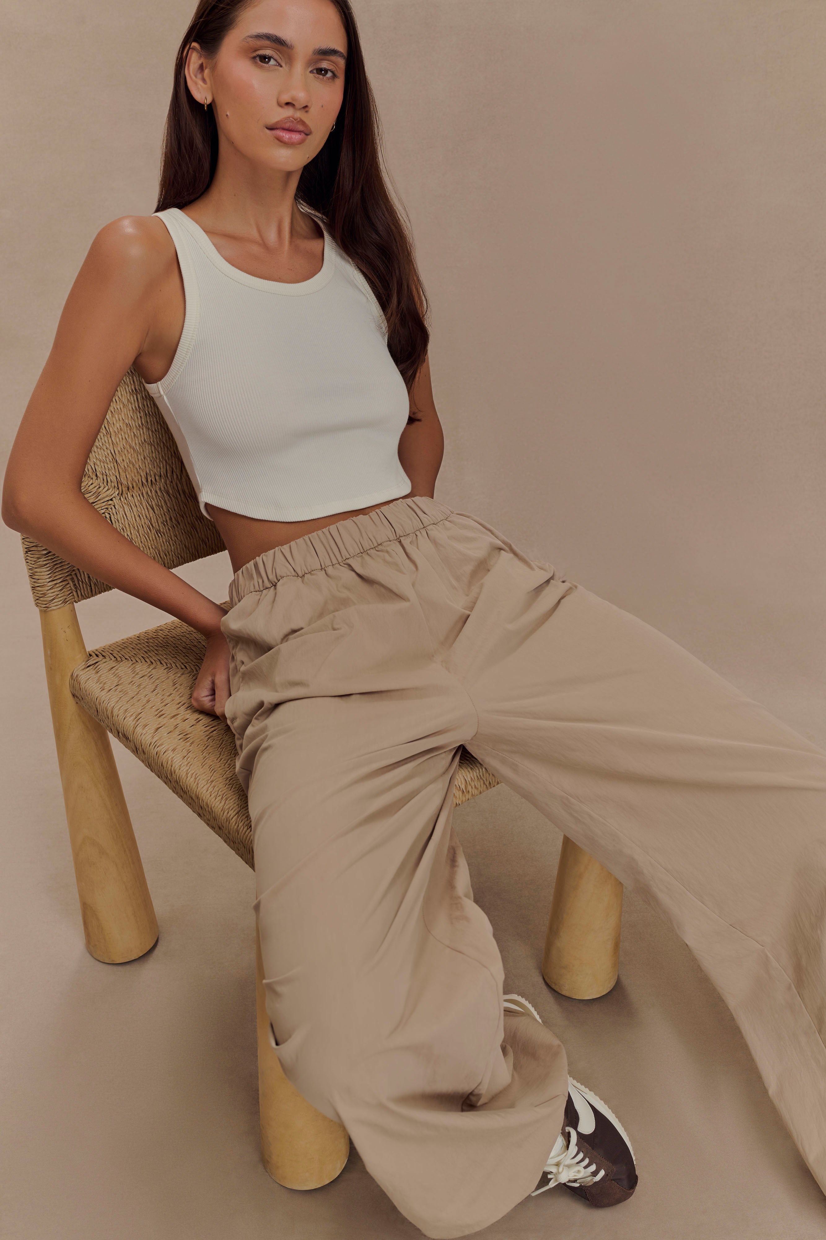 Cotton Wide Leg Pants with Elastic Waist | Campbell Sand