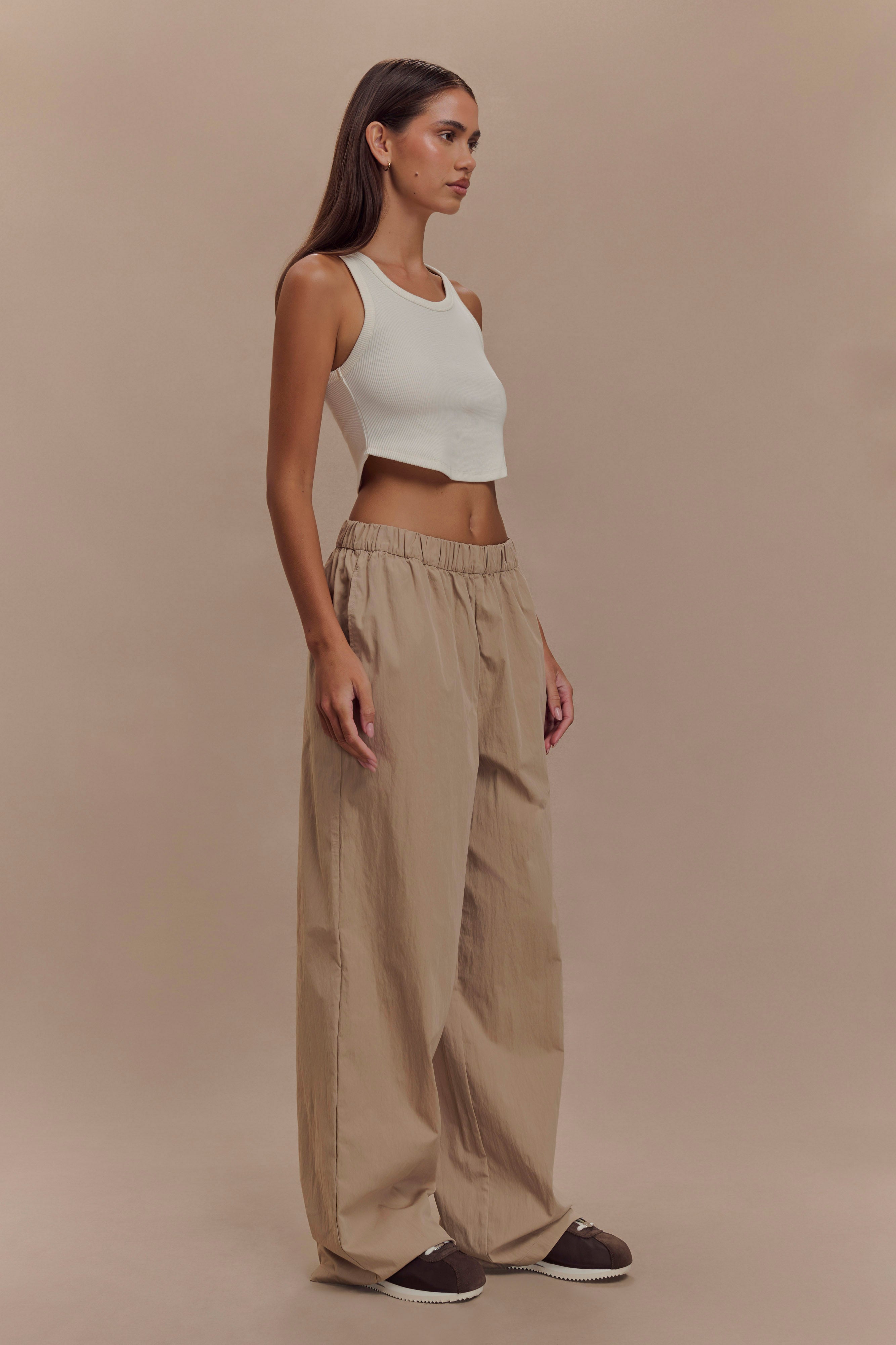 Cotton Wide Leg Pants with Elastic Waist | Campbell Sand
