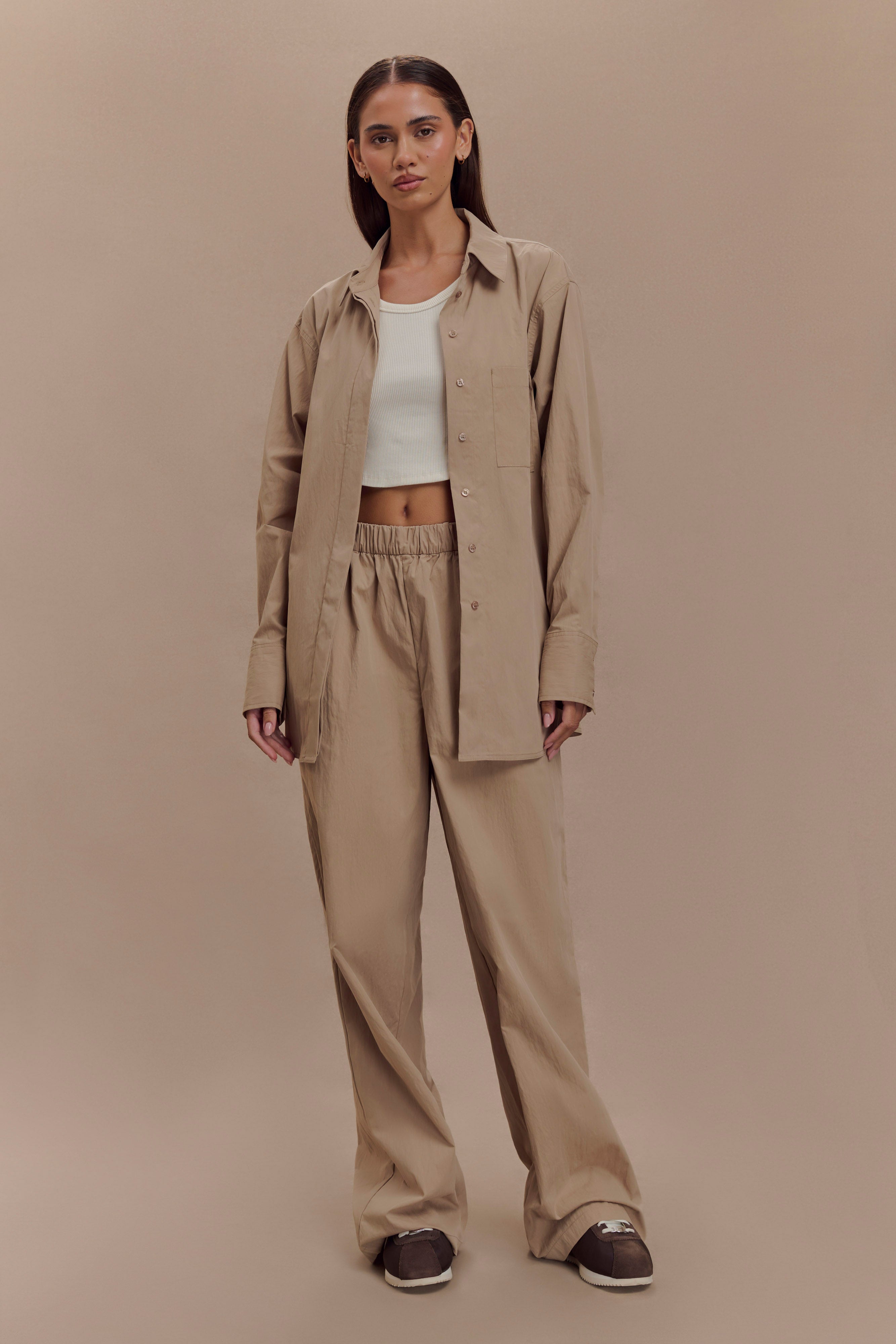 Cotton Wide Leg Pants with Elastic Waist | Campbell Sand
