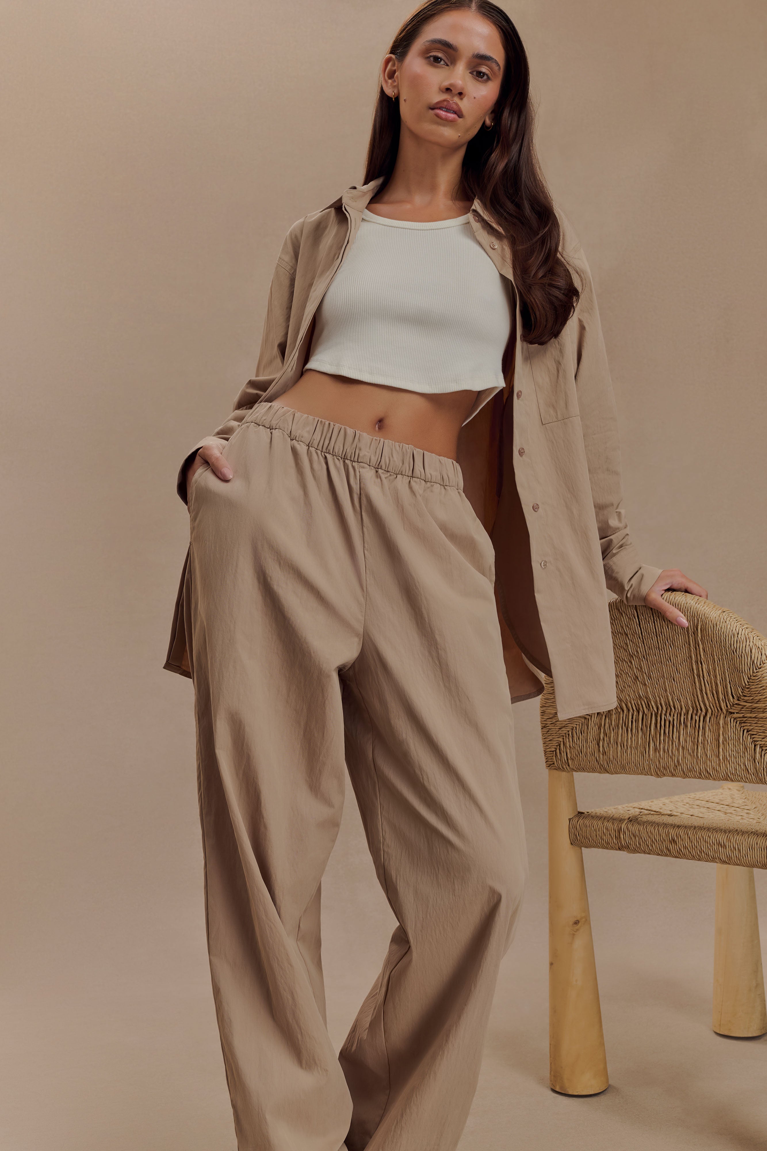 Cotton Wide Leg Pants with Elastic Waist | Campbell Sand