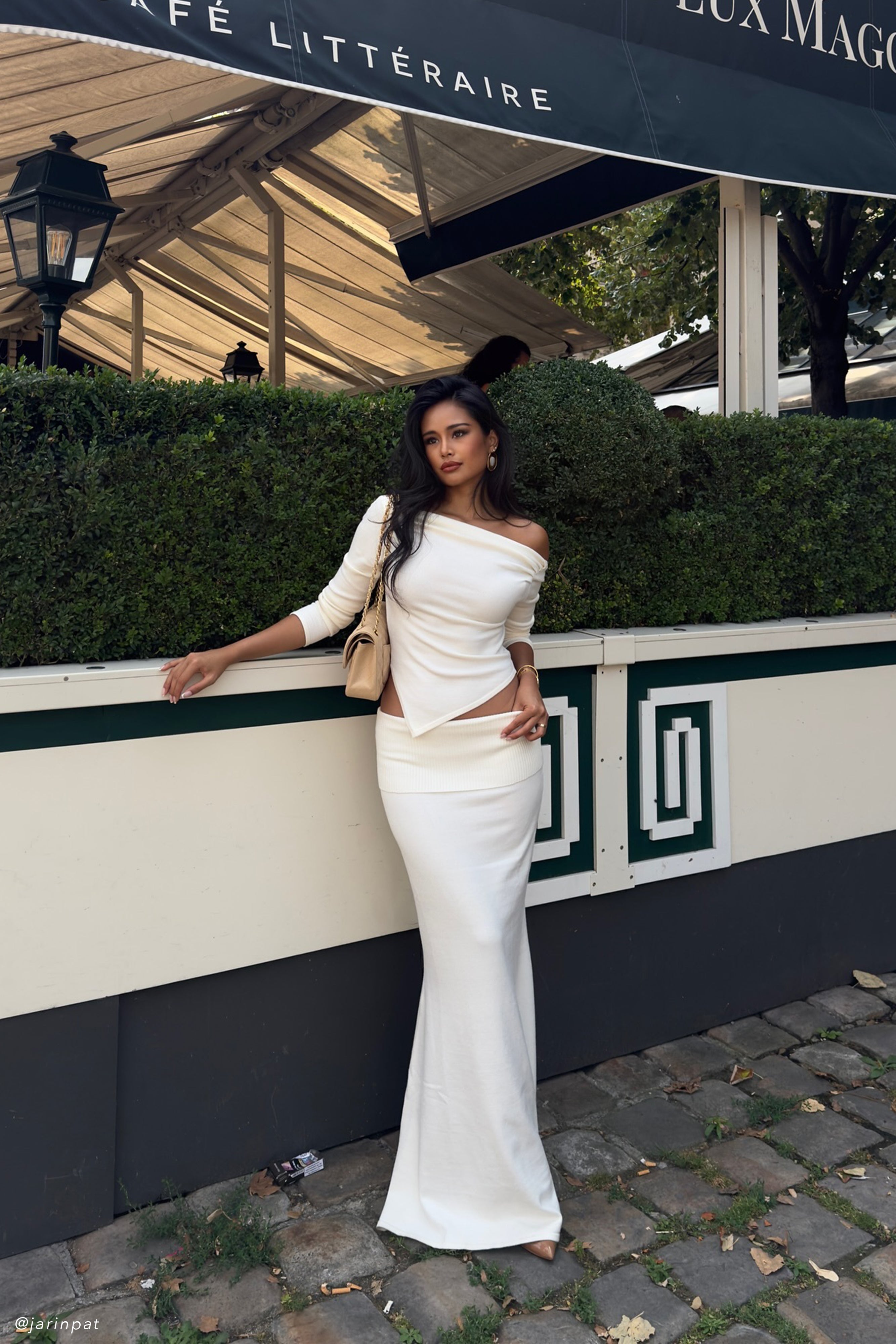 Knit Maxi Skirt with Ribbed Waist - Ivory | Karlie