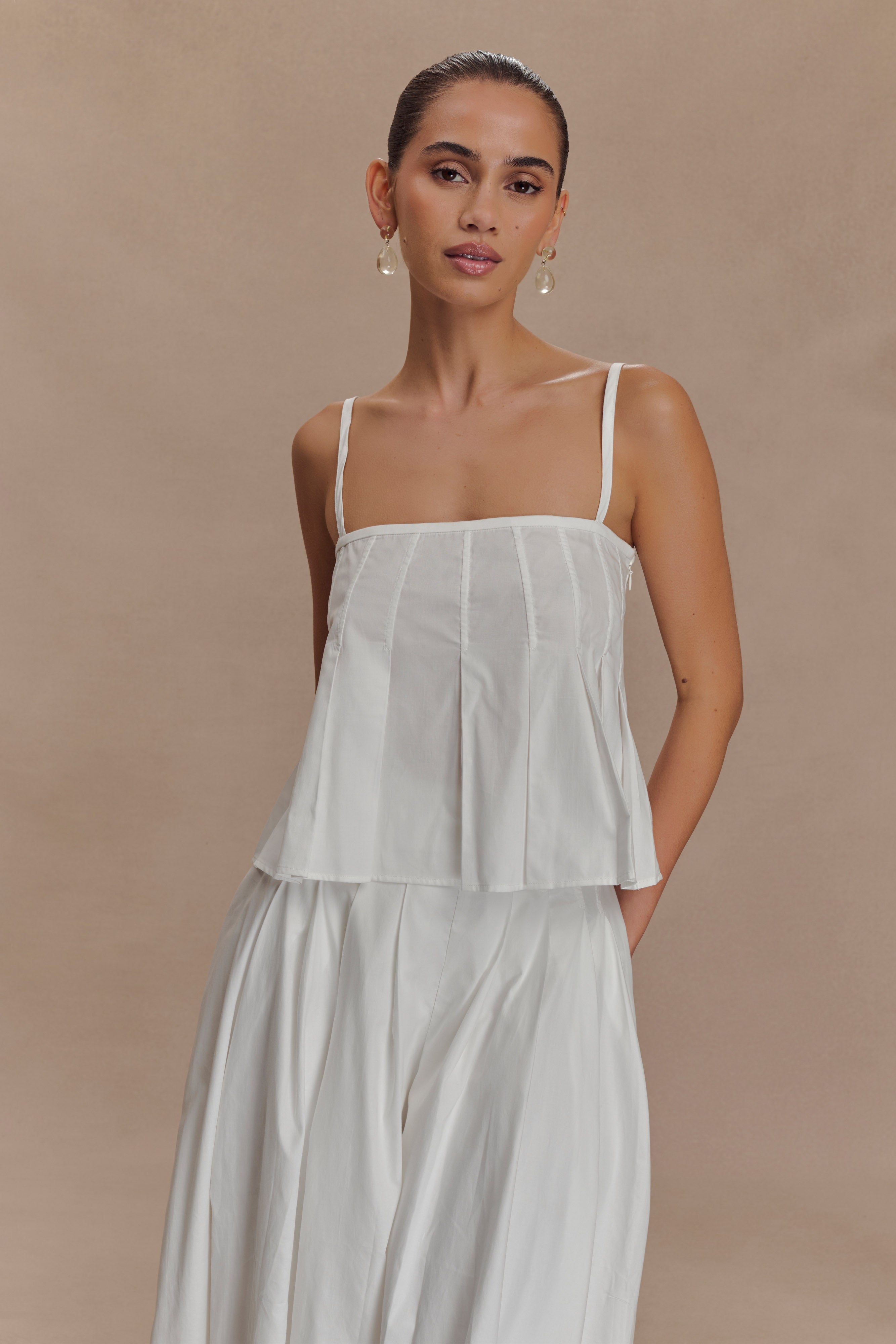 White Cotton Square Neck Top with Adjustable Straps | Mae