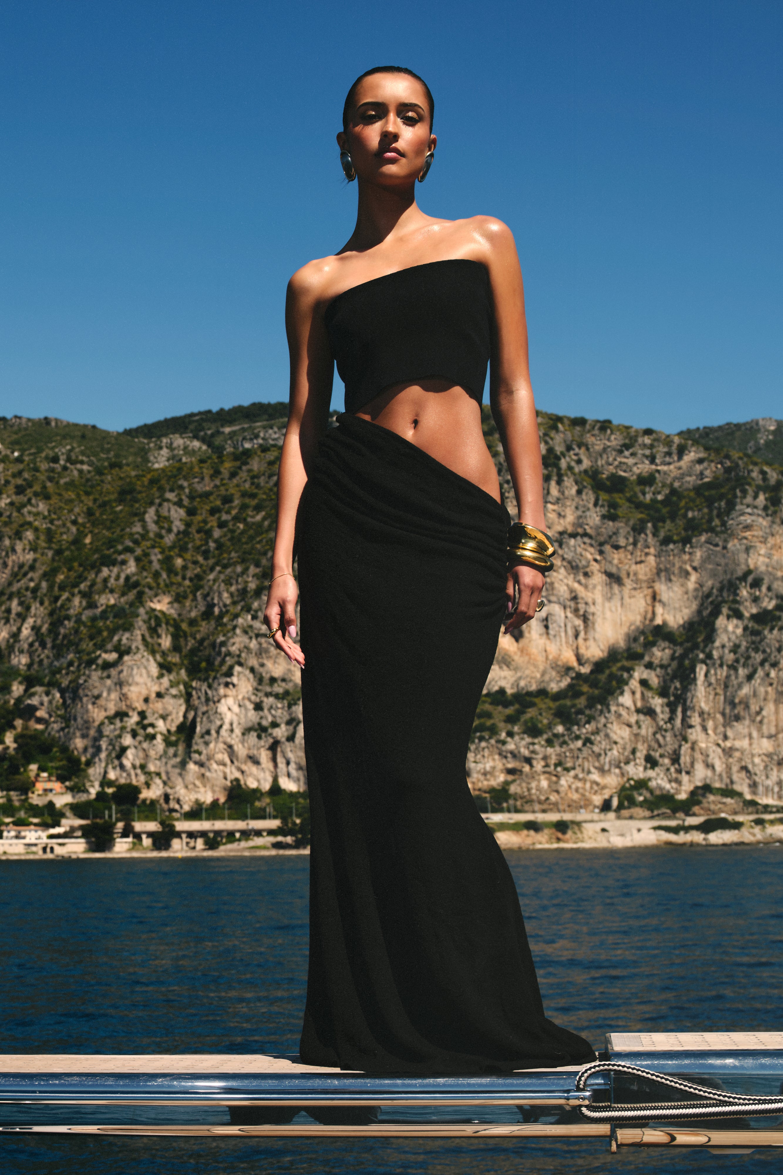 Strapless Knit Maxi Dress with Fishtail Hem | Jasiel Black