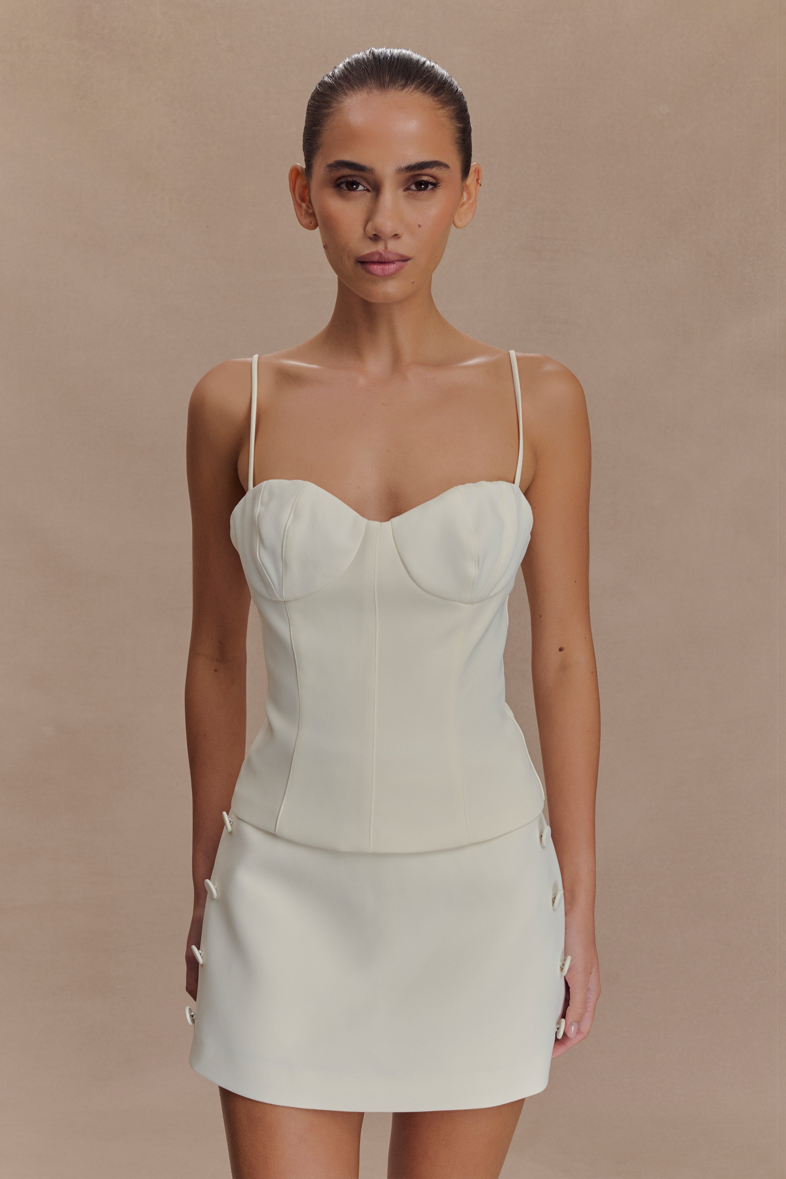Spaghetti Strap Suiting Top with Adjustable Straps & Zip | Jaime Ivory