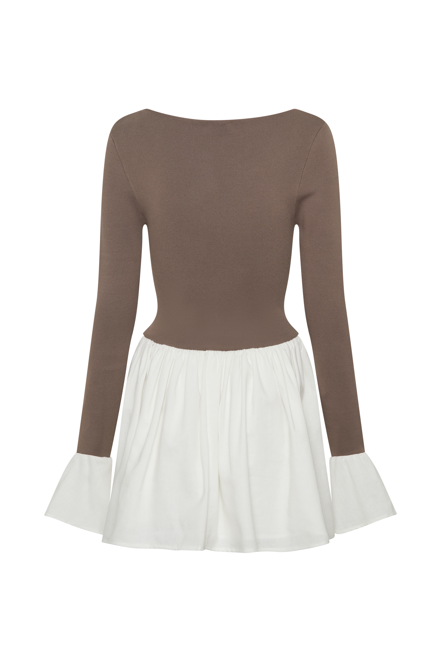 Knit & Linen Mini Dress with Flared Sleeves | Sansa Smoke & Ivory