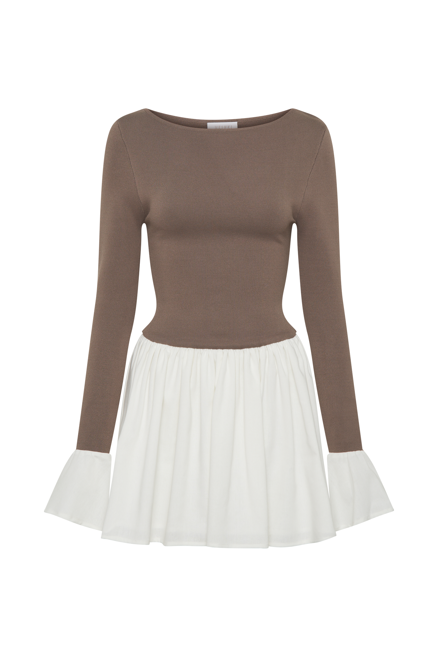 Knit & Linen Mini Dress with Flared Sleeves | Sansa Smoke & Ivory