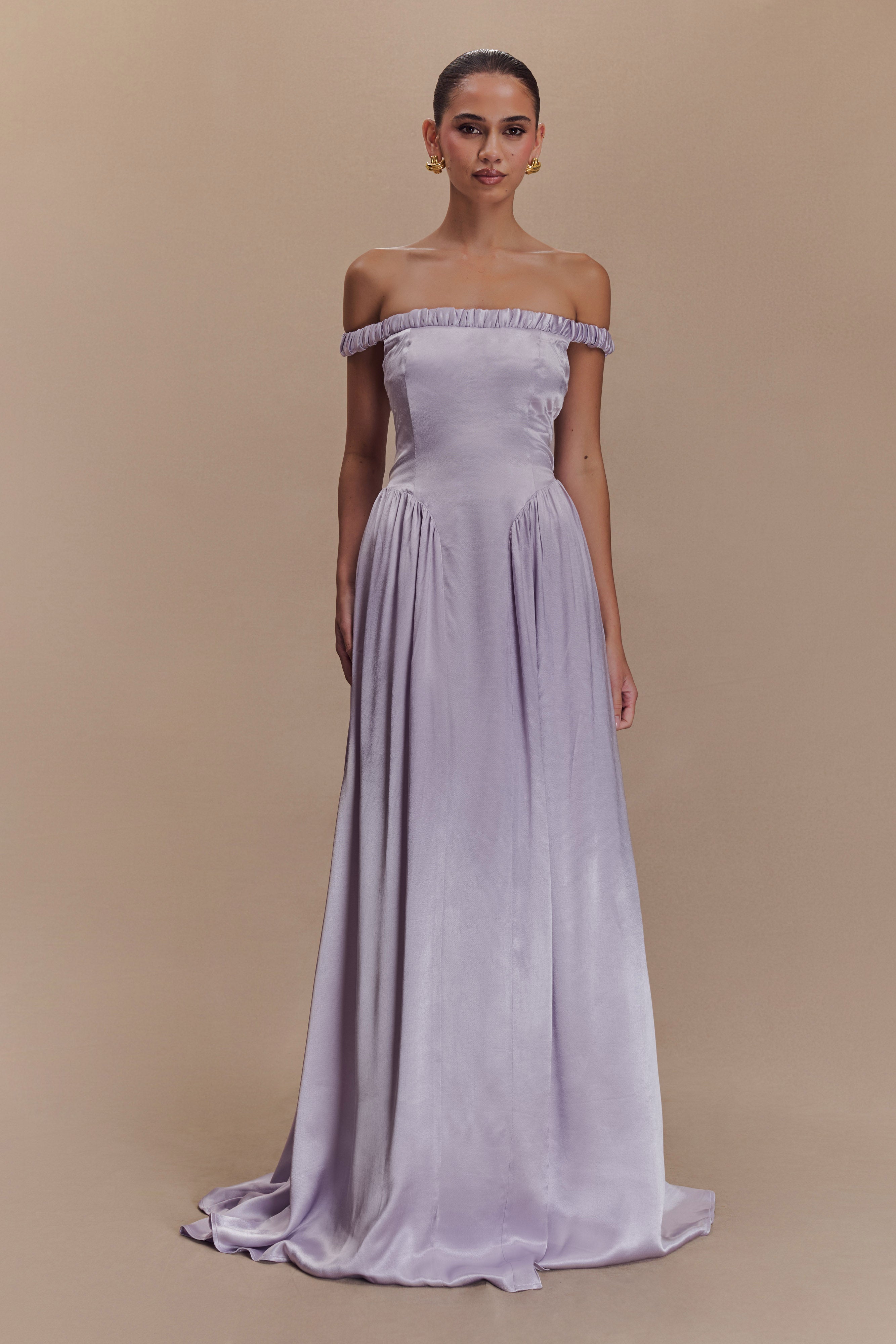 Off-the-Shoulder Maxi Dress with Ruched Neckline | Coco Lilac