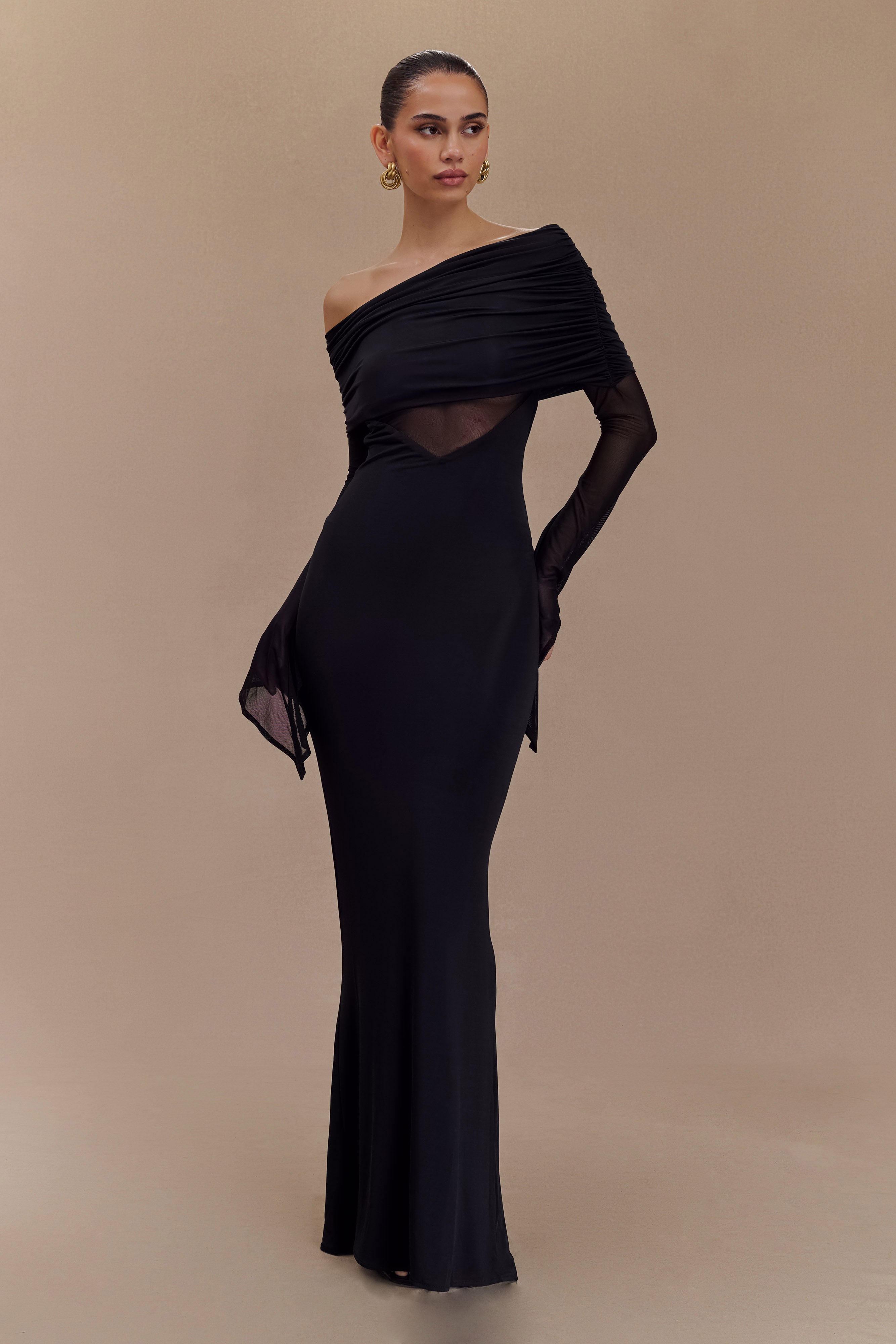 One Shoulder Slinky Mesh Maxi Dress for Special Occasions | Kaitlin