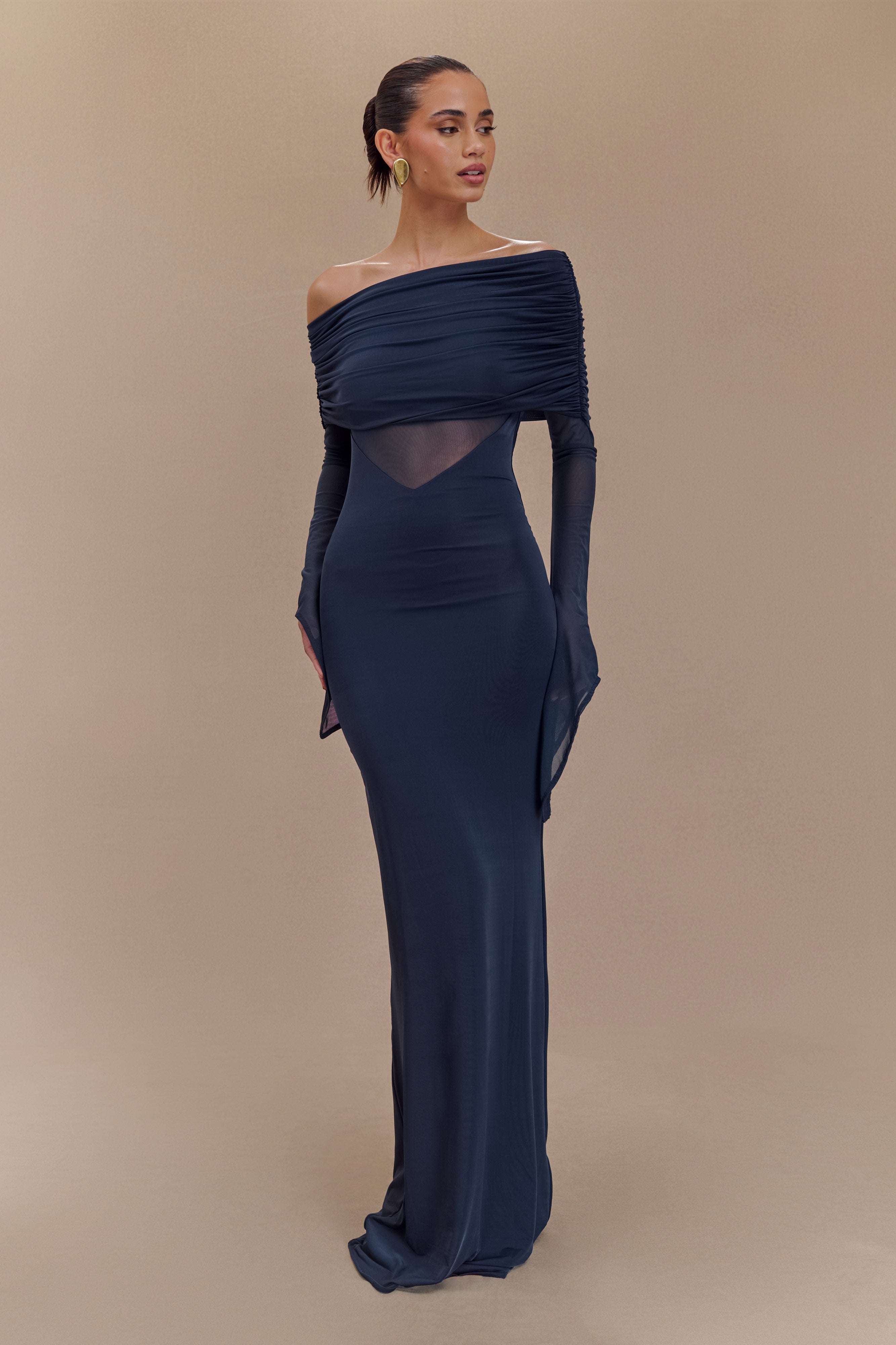 One Shoulder Slinky Mesh Maxi Dress for Special Occasions | Kaitlin