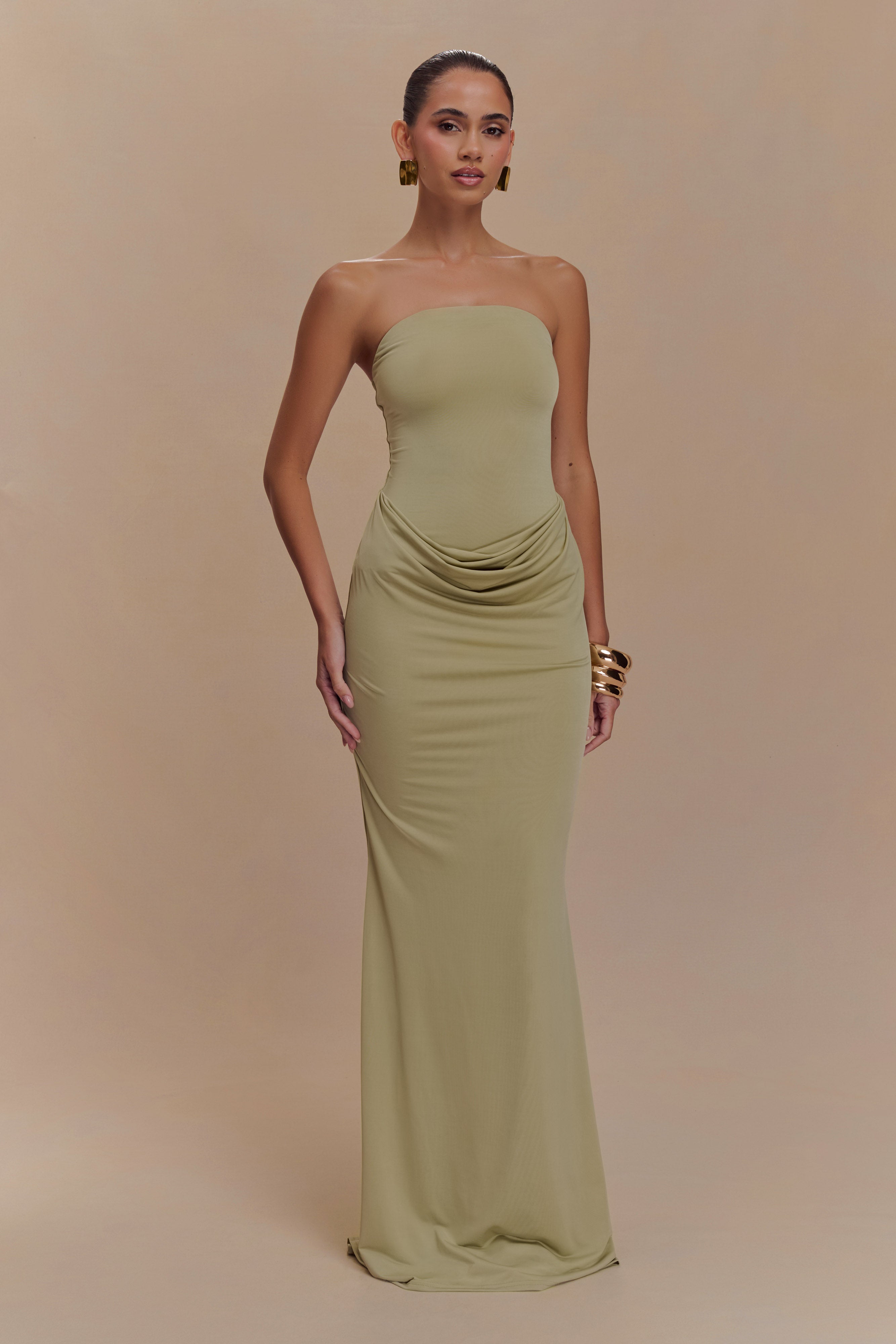 Strapless Slinky Maxi Dress with Fishtail Hem | Madison