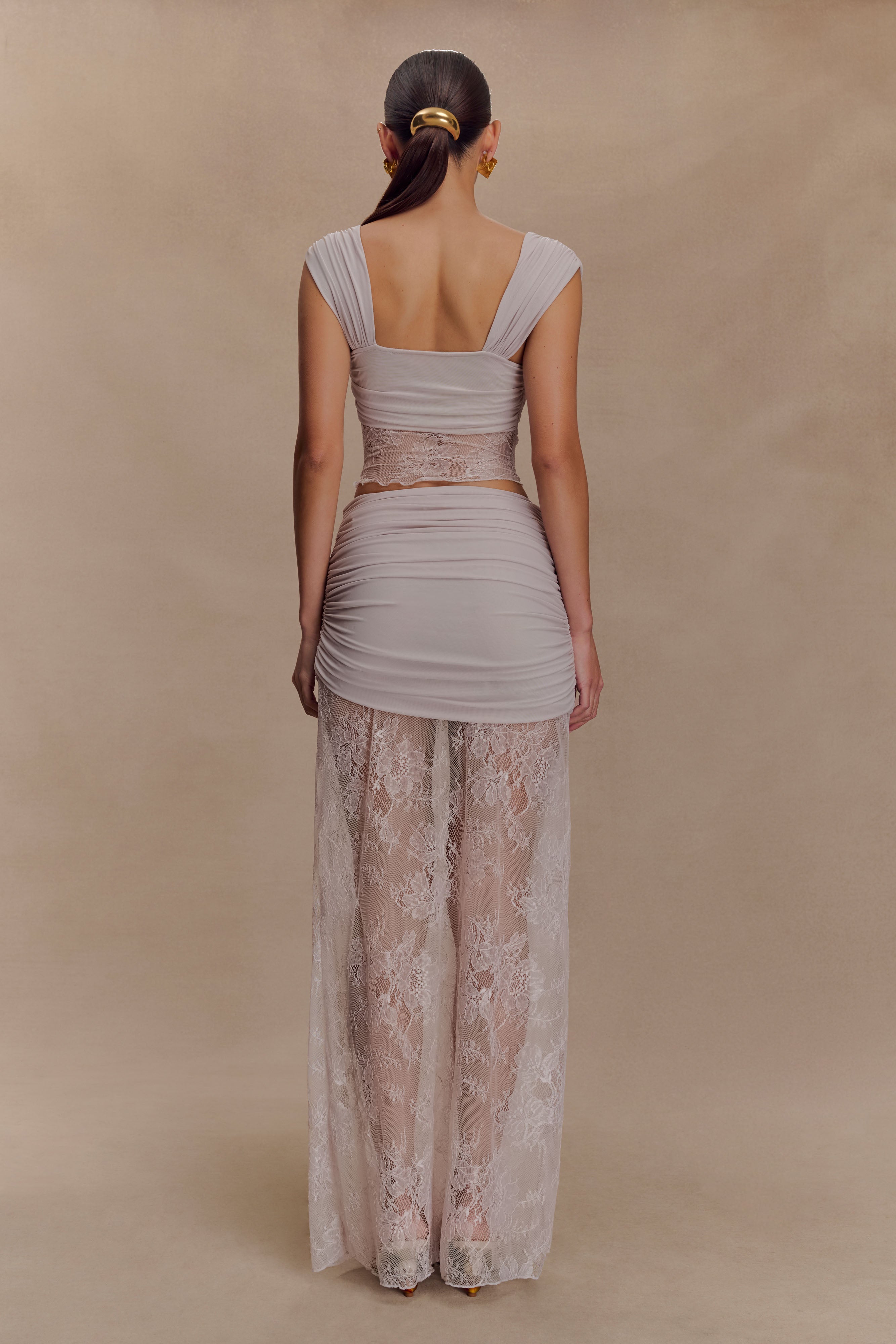 Lilac Lace and Mesh Cropped Top with Sweetheart Neckline | Alexandra Saint Mleux