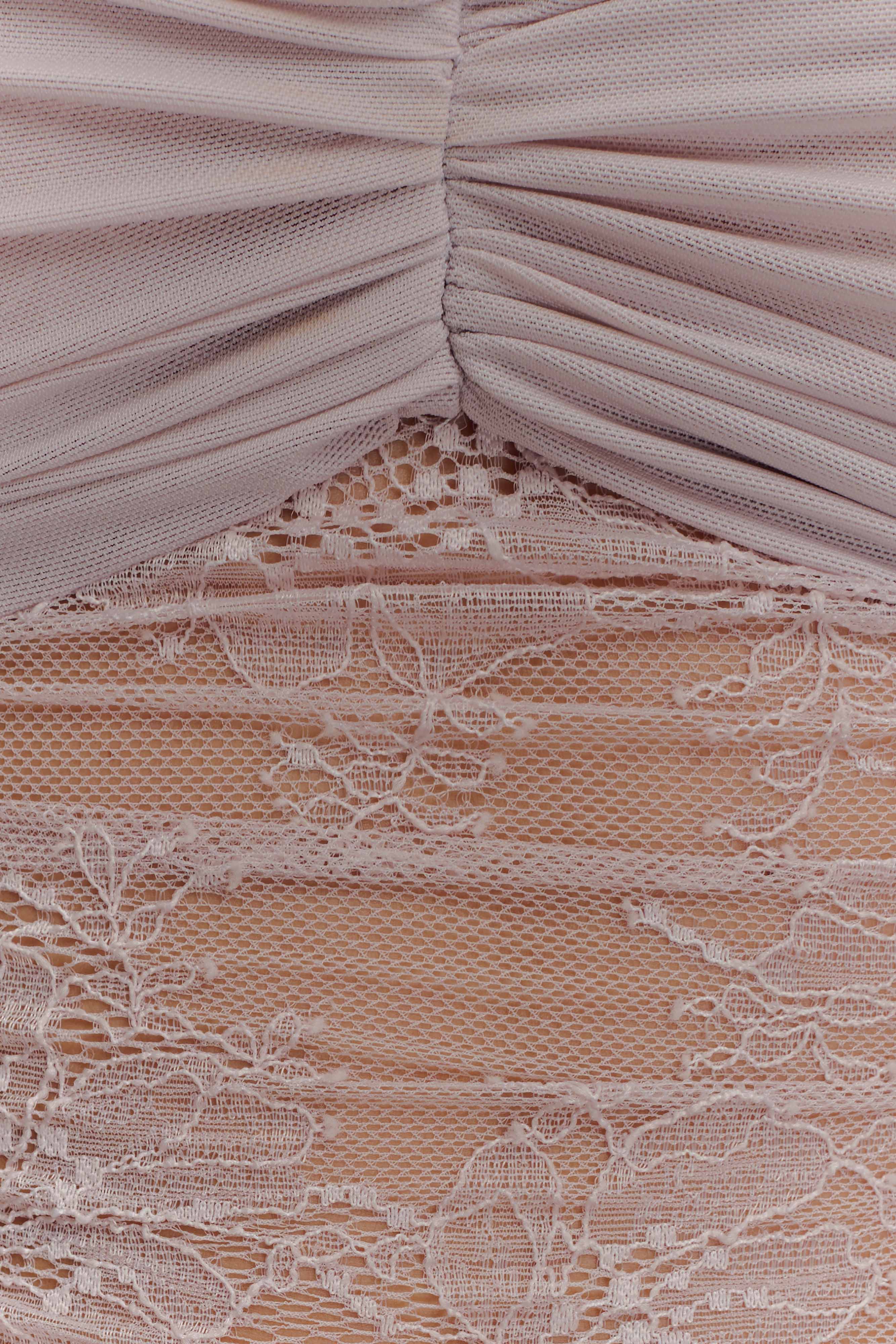 Lilac Lace and Mesh Cropped Top with Sweetheart Neckline | Alexandra Saint Mleux