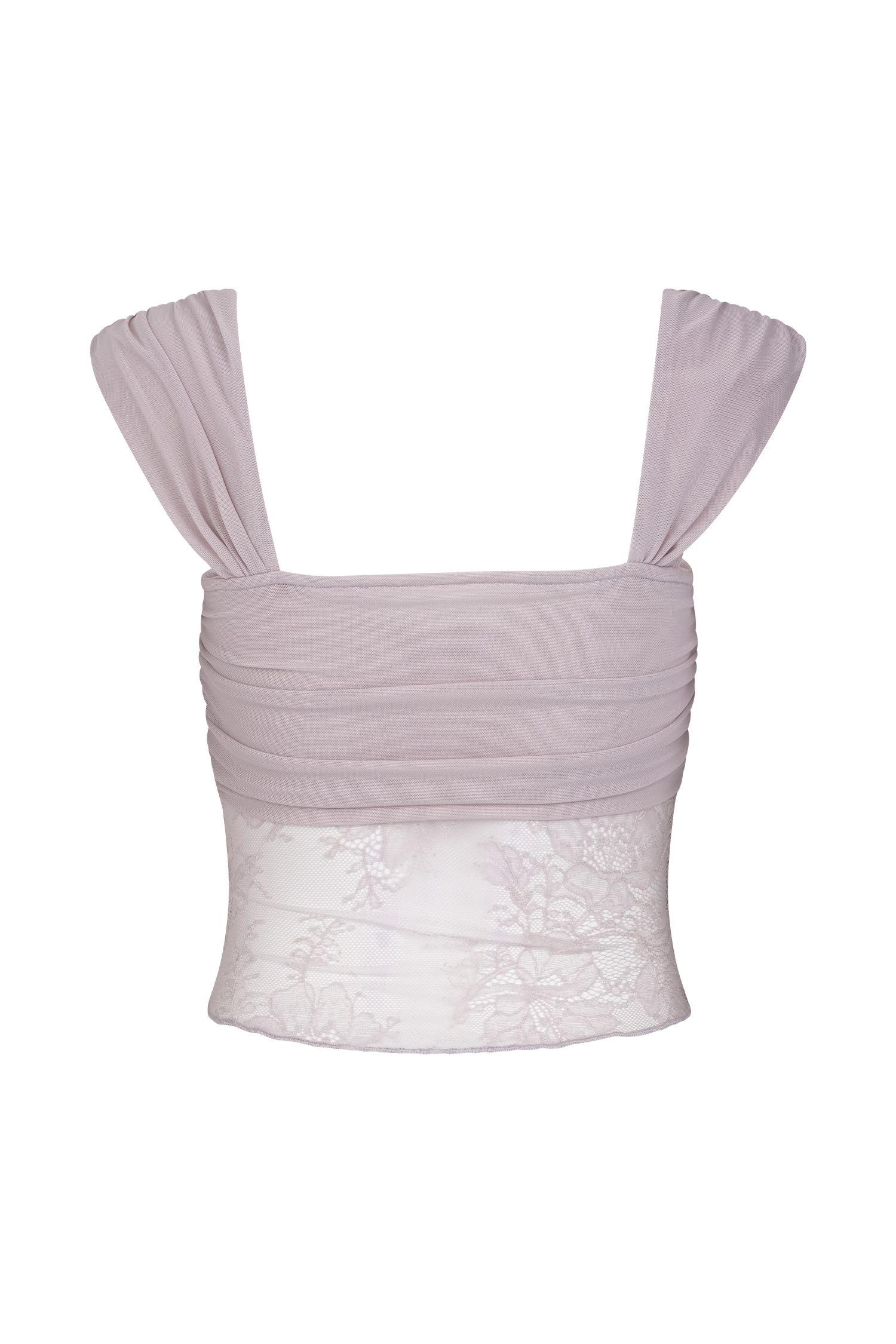 Lilac Lace and Mesh Cropped Top with Sweetheart Neckline | Alexandra Saint Mleux
