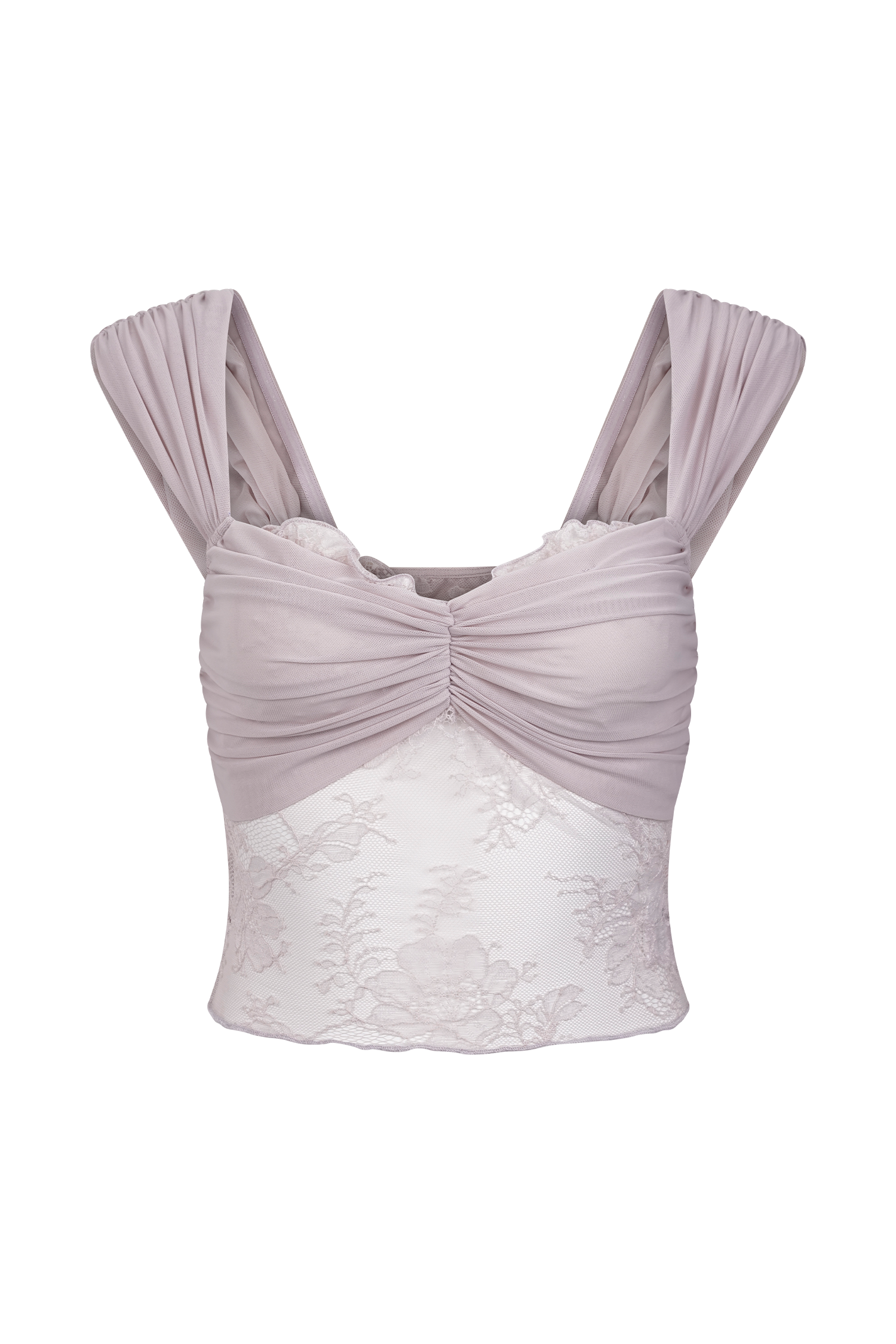 Lilac Lace and Mesh Cropped Top with Sweetheart Neckline | Alexandra Saint Mleux