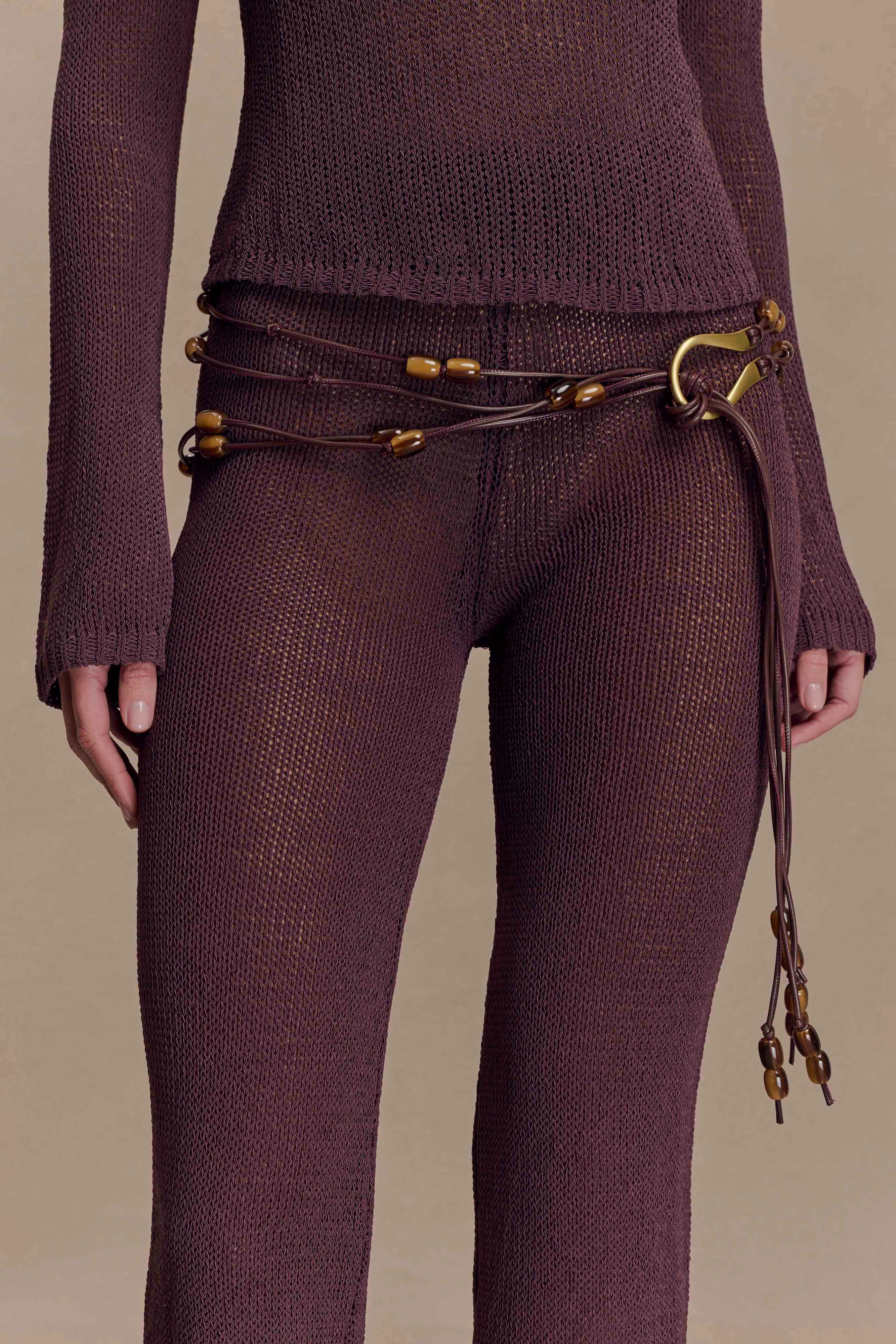Faux Leather Beaded Belt with Adjustable Closure | Enid Chocolate