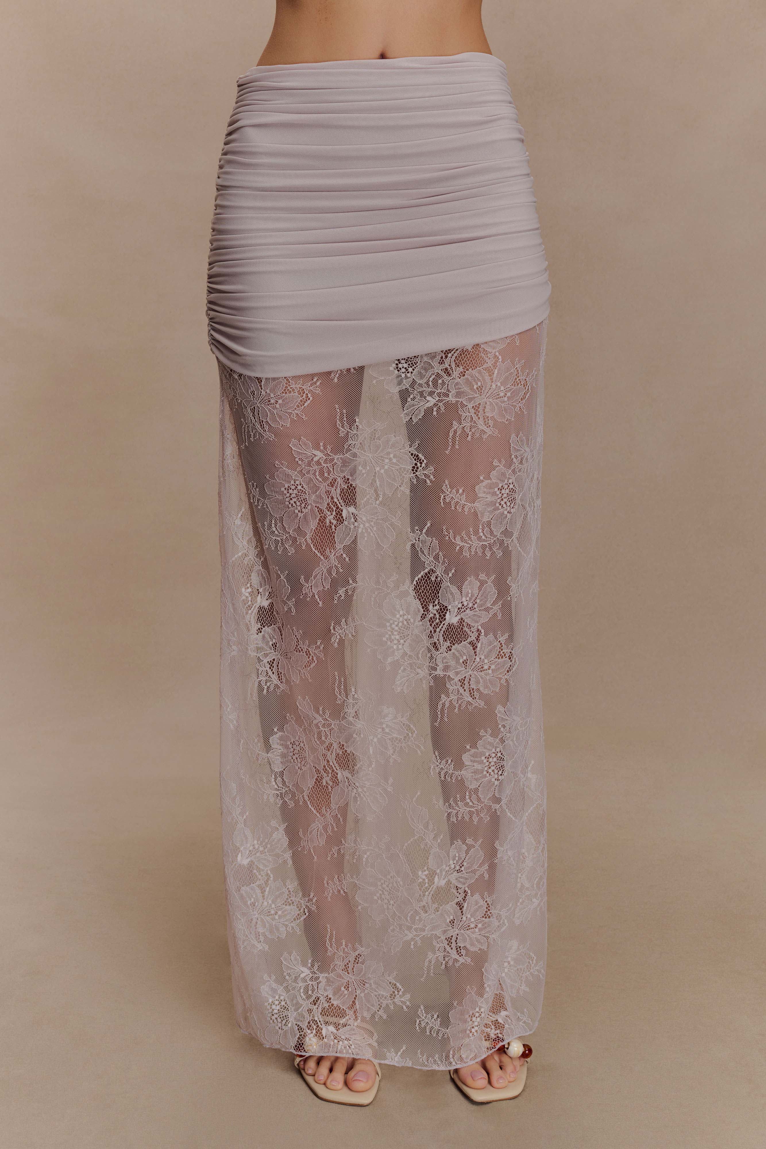 Lace and Mesh Maxi Skirt for Women | Guinevere Lilac