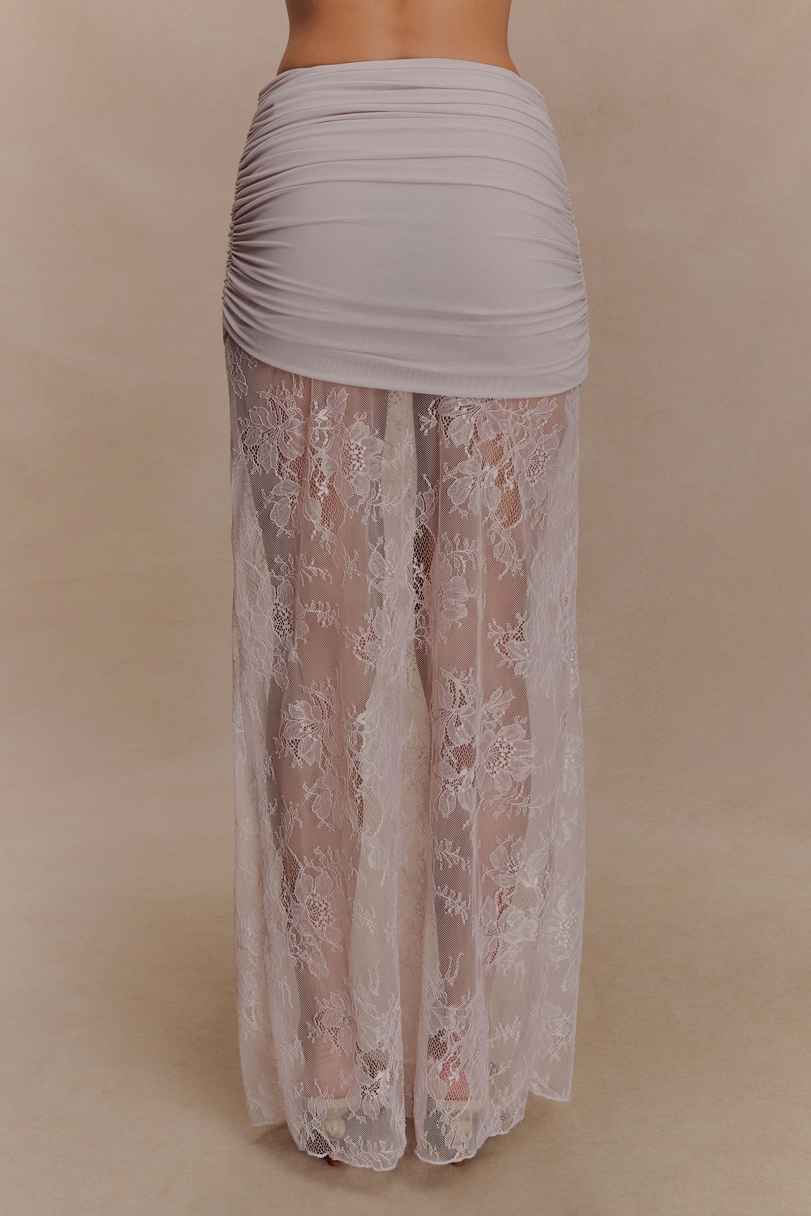 Lace and Mesh Maxi Skirt for Women | Guinevere Lilac