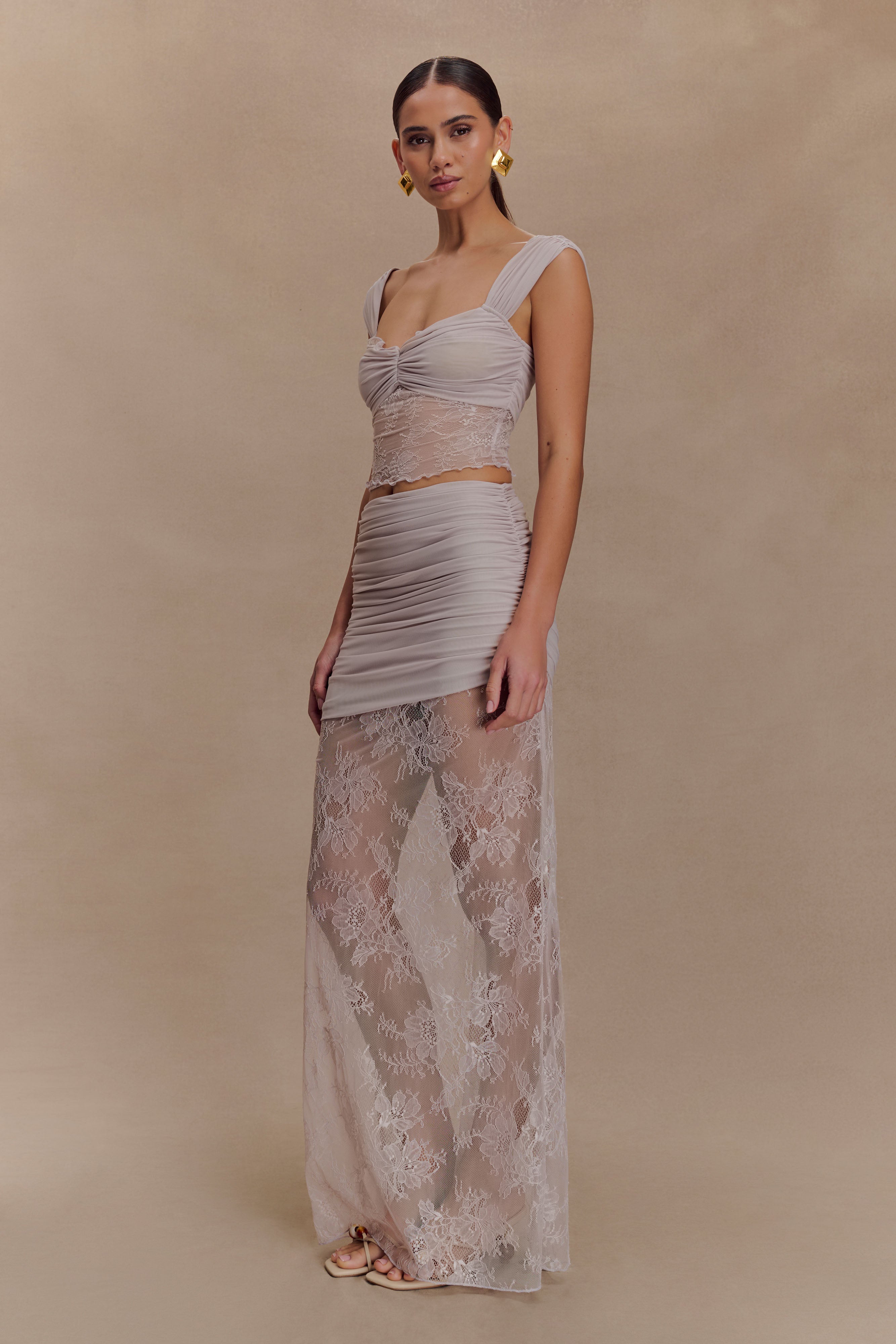 Lace and Mesh Maxi Skirt for Women | Guinevere Lilac