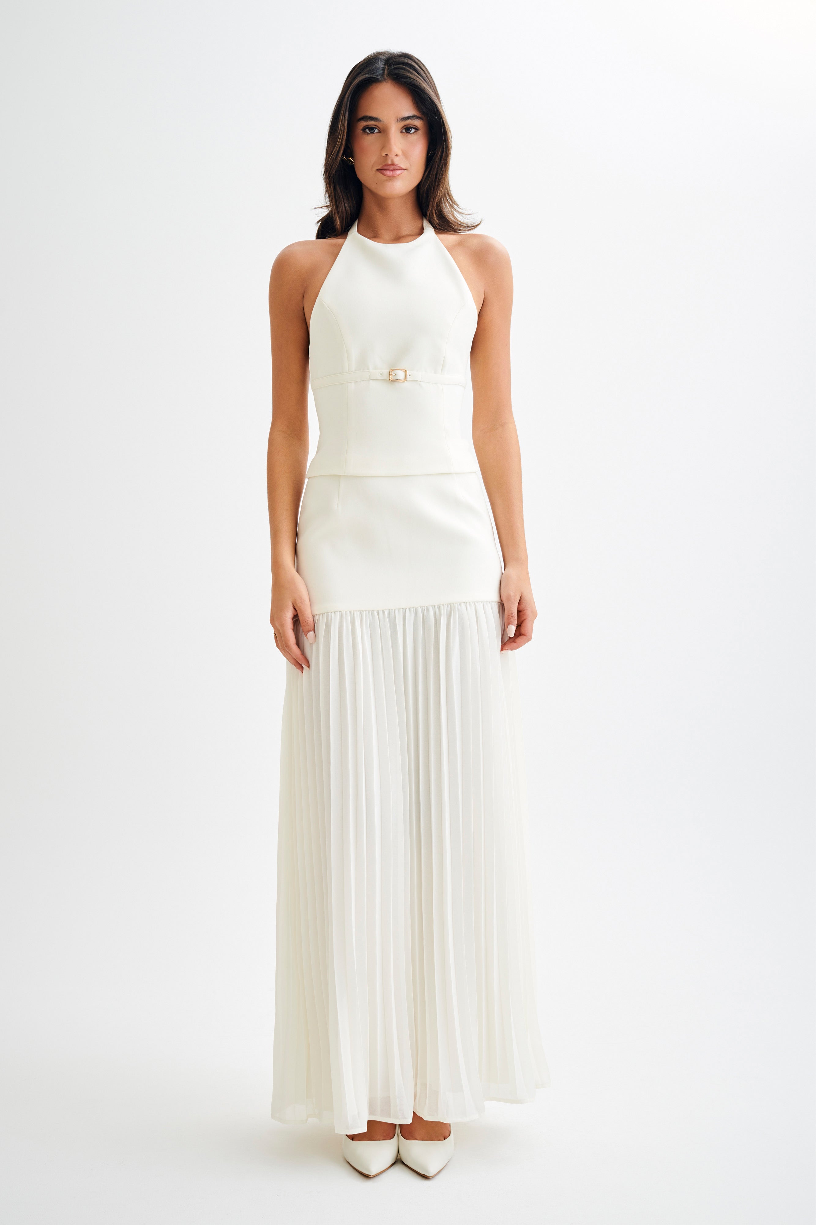 Pleated Maxi Skirt with High Waist & Chiffon Flow | Jillian Ivory