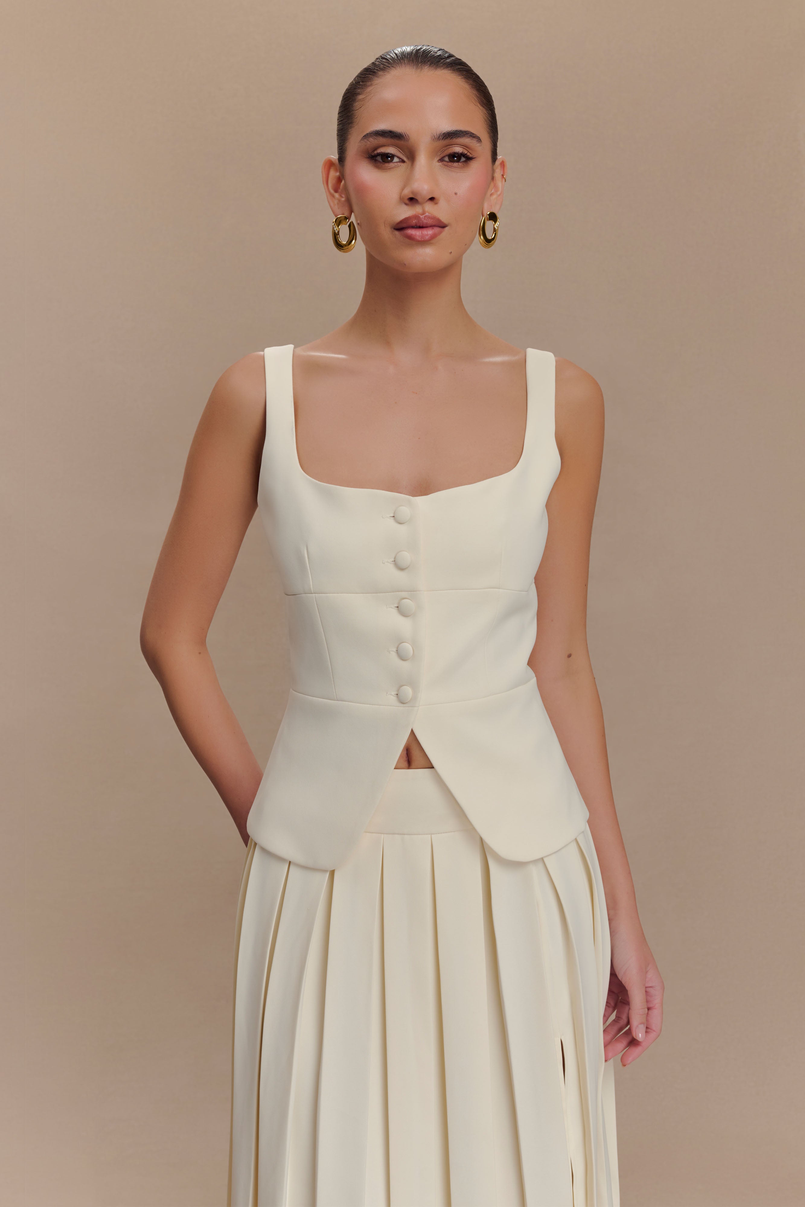 Ivory Peplum Top with Square Neckline & Button Front | Sunny Suiting