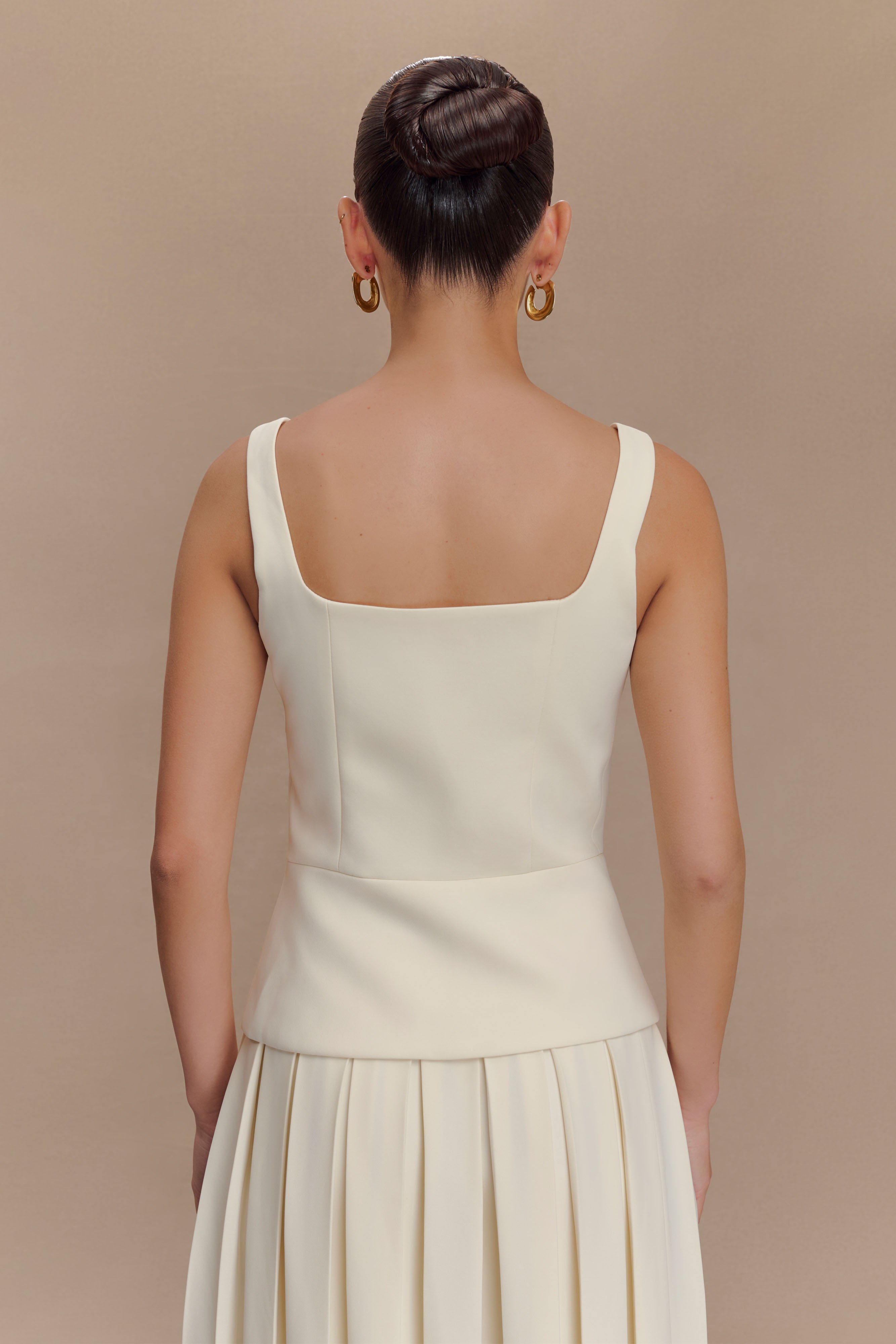 Ivory Peplum Top with Square Neckline & Button Front | Sunny Suiting