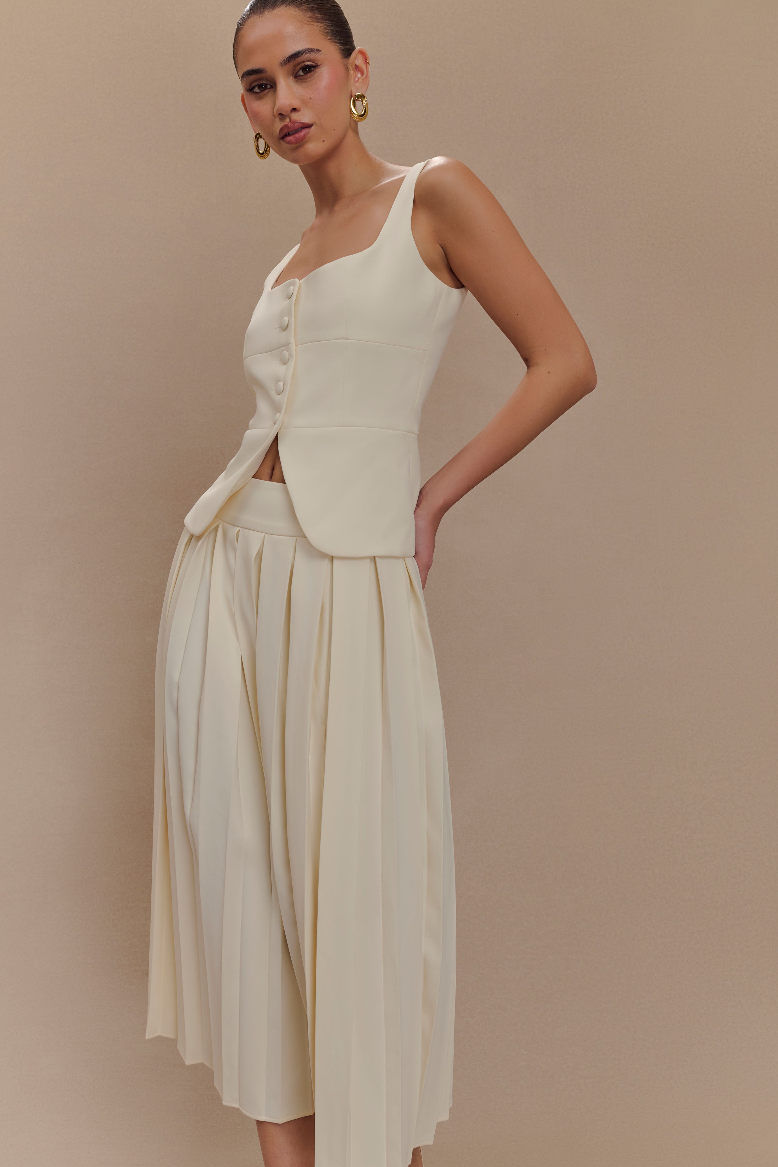 Ivory Peplum Top with Square Neckline & Button Front | Sunny Suiting