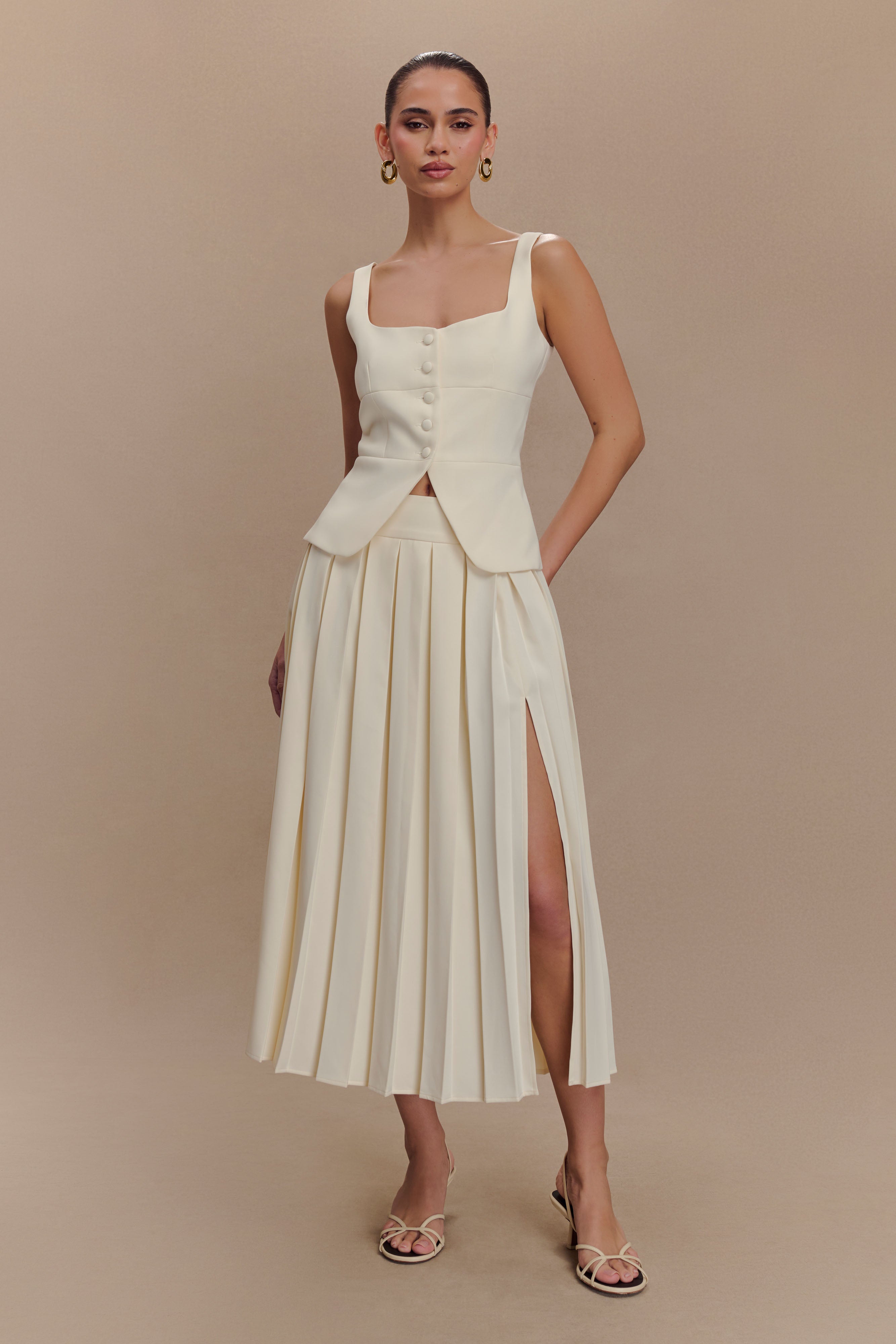 Ivory Peplum Top with Square Neckline & Button Front | Sunny Suiting