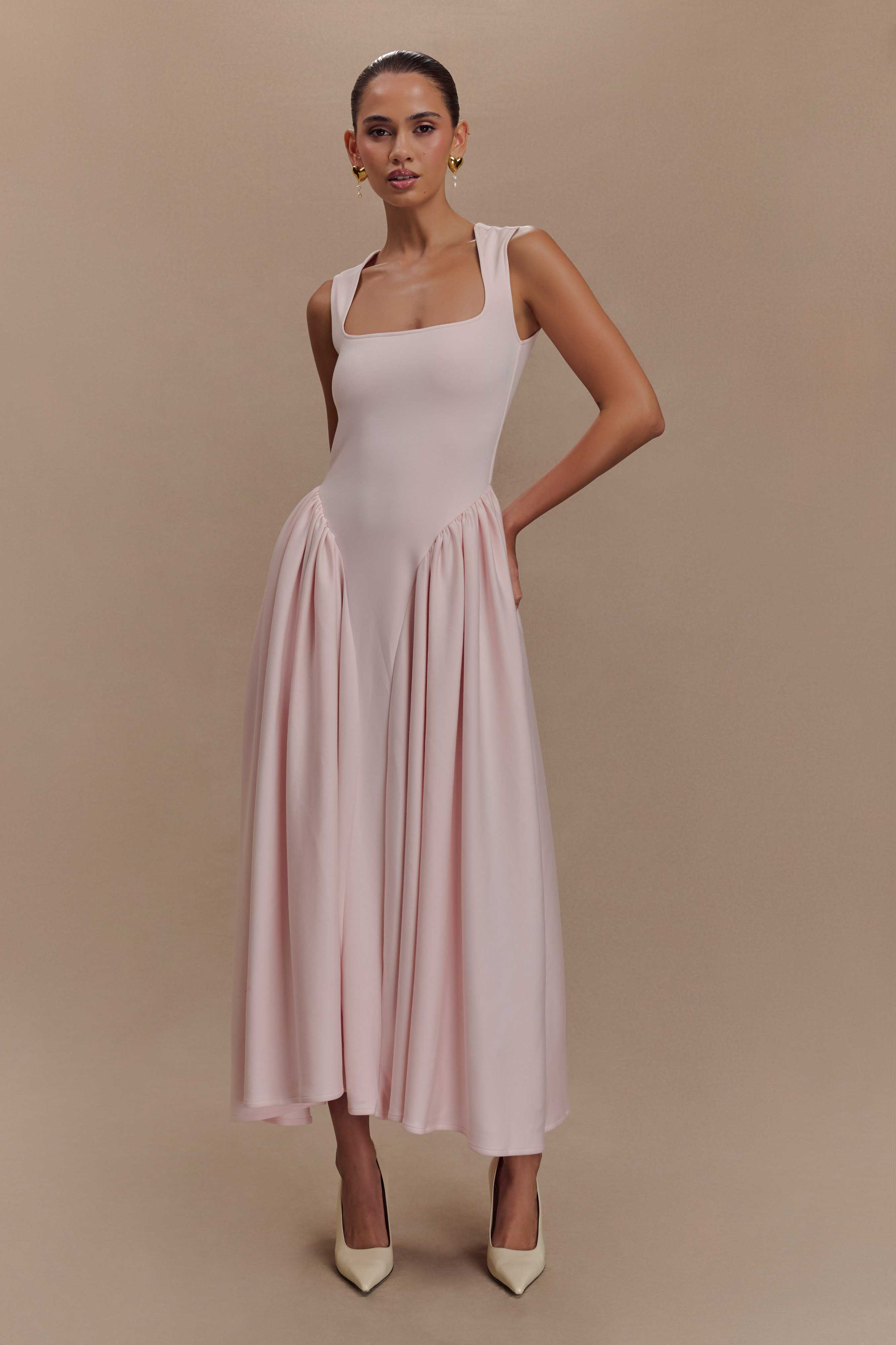 Flattering Scuba Jersey Midi Dress with Square Neckline | Sharon
