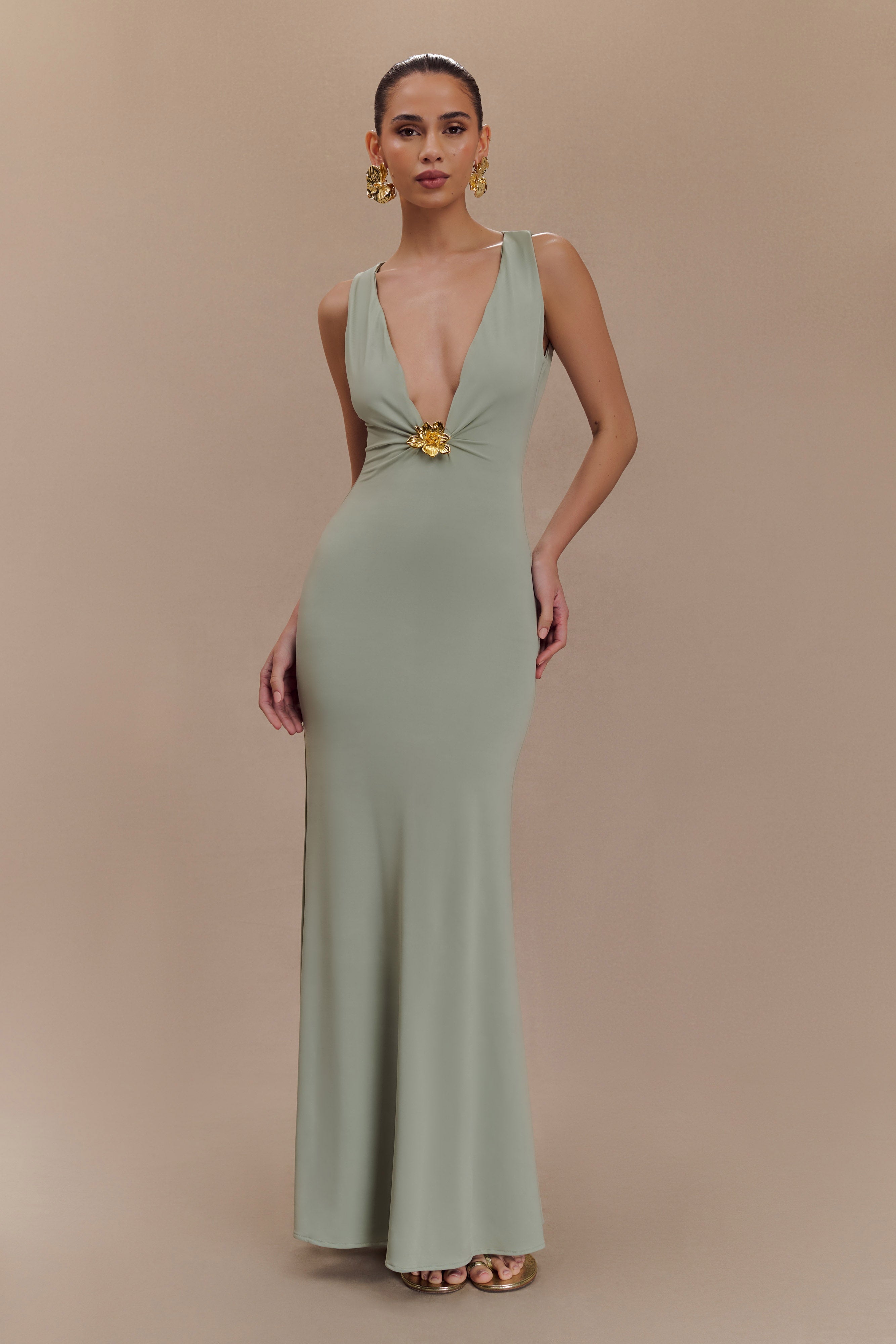 Floral Hardware Plunge Maxi Dress | Beck Basil