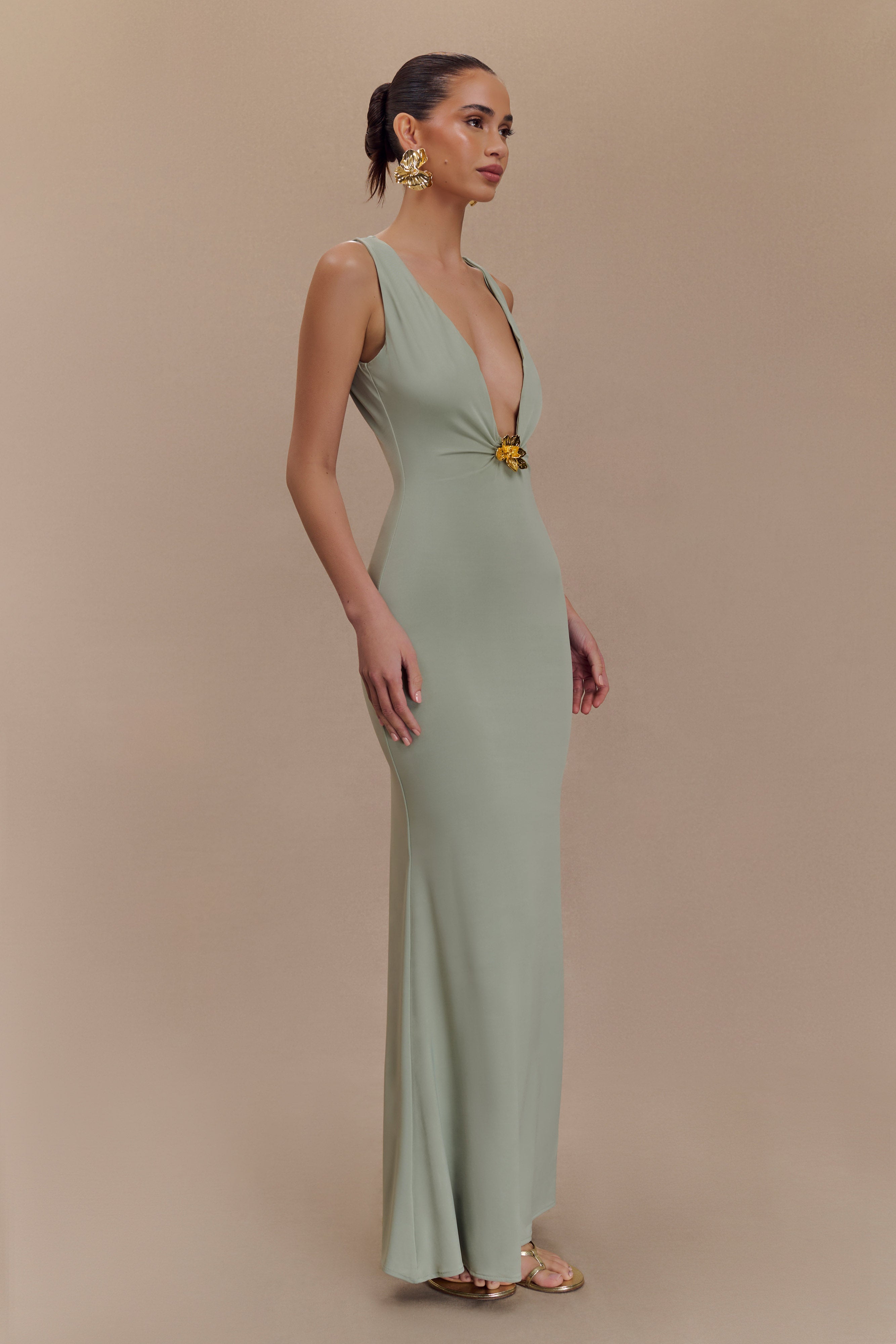 Floral Hardware Plunge Maxi Dress | Beck Basil