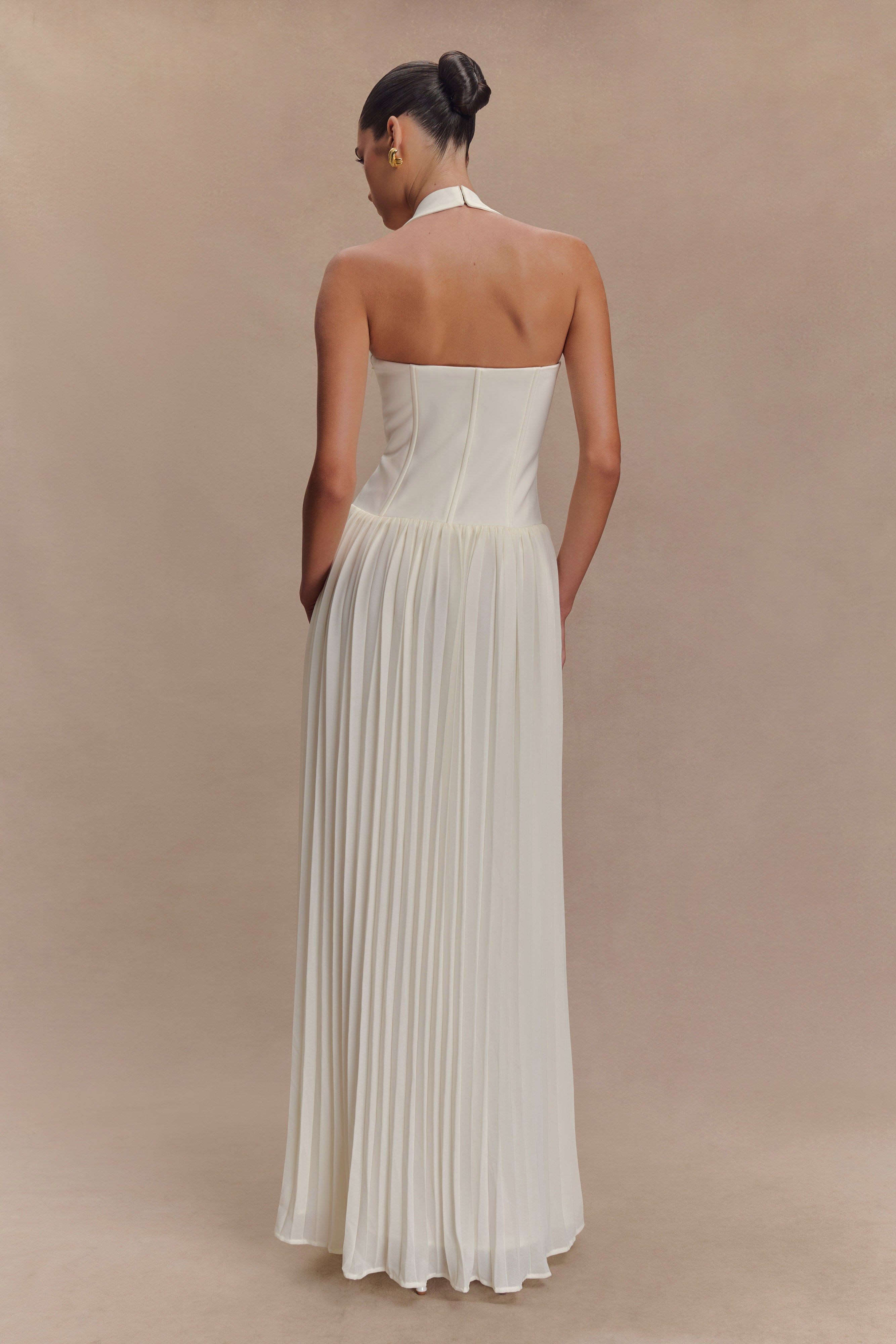 Pleated Halter Maxi Dress for Weddings & Special Occasions | Stacie Ivory