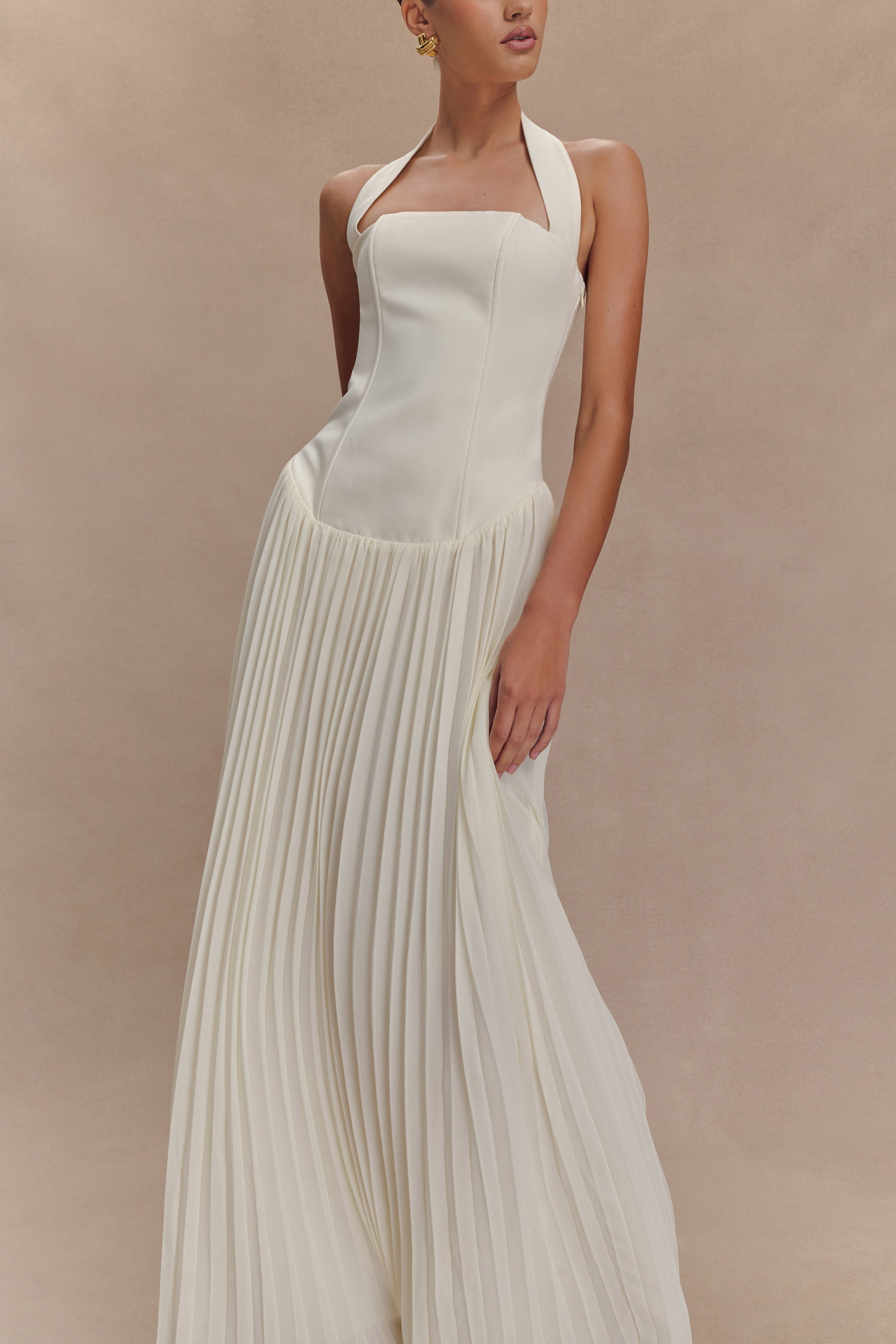 Pleated Halter Maxi Dress for Weddings & Special Occasions | Stacie Ivory
