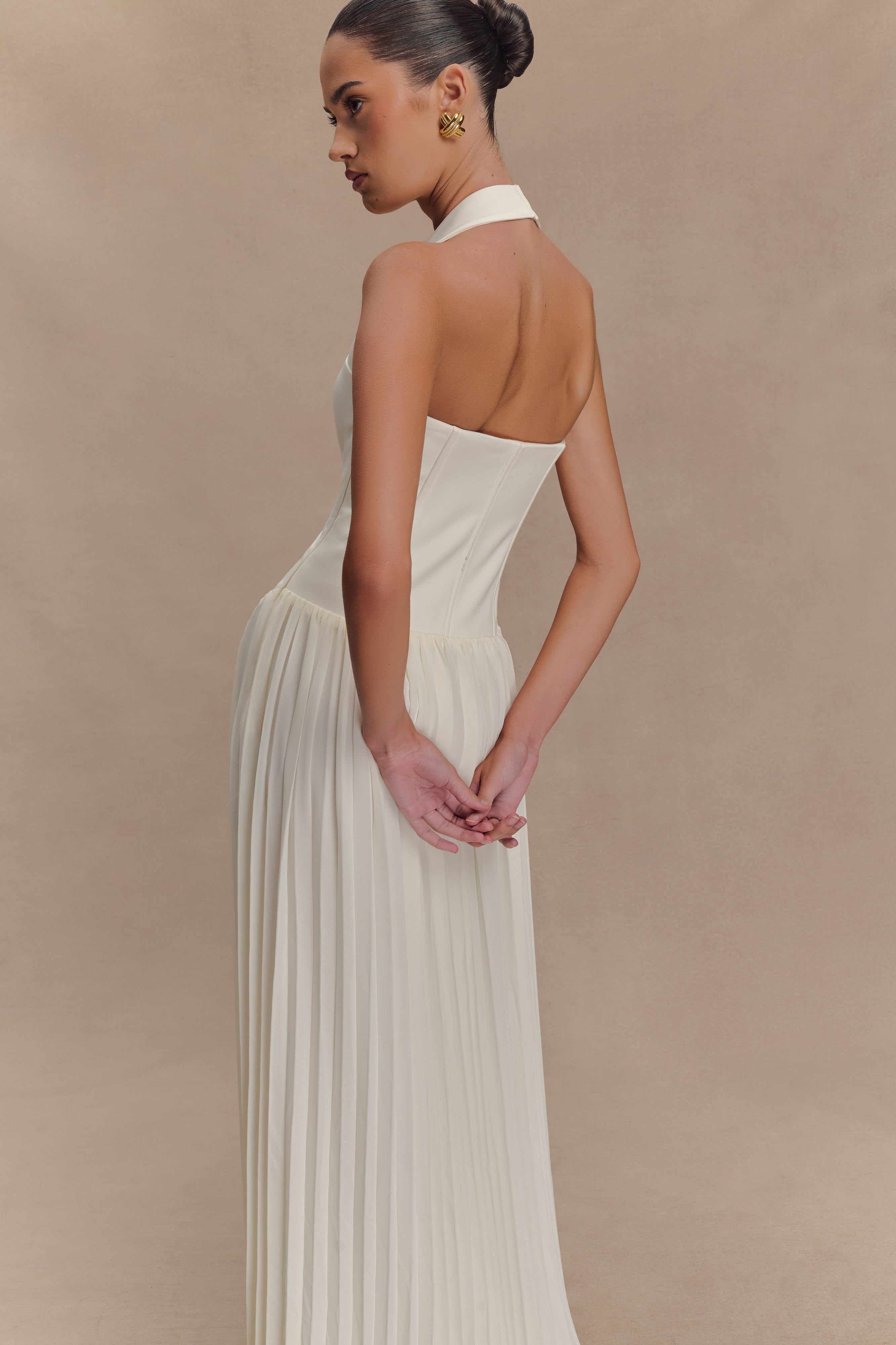Pleated Halter Maxi Dress for Weddings & Special Occasions | Stacie Ivory