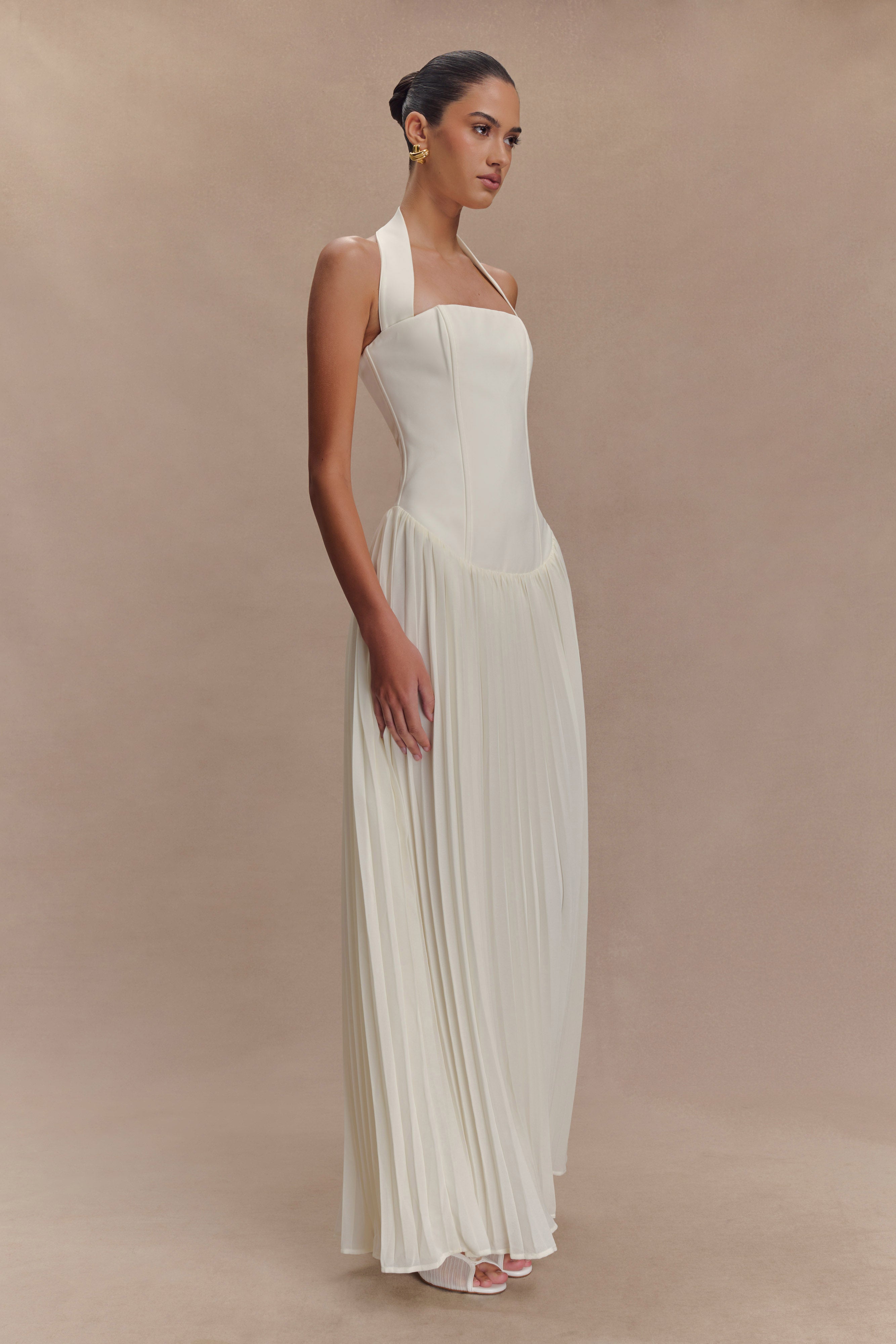 Pleated Halter Maxi Dress for Weddings & Special Occasions | Stacie Ivory