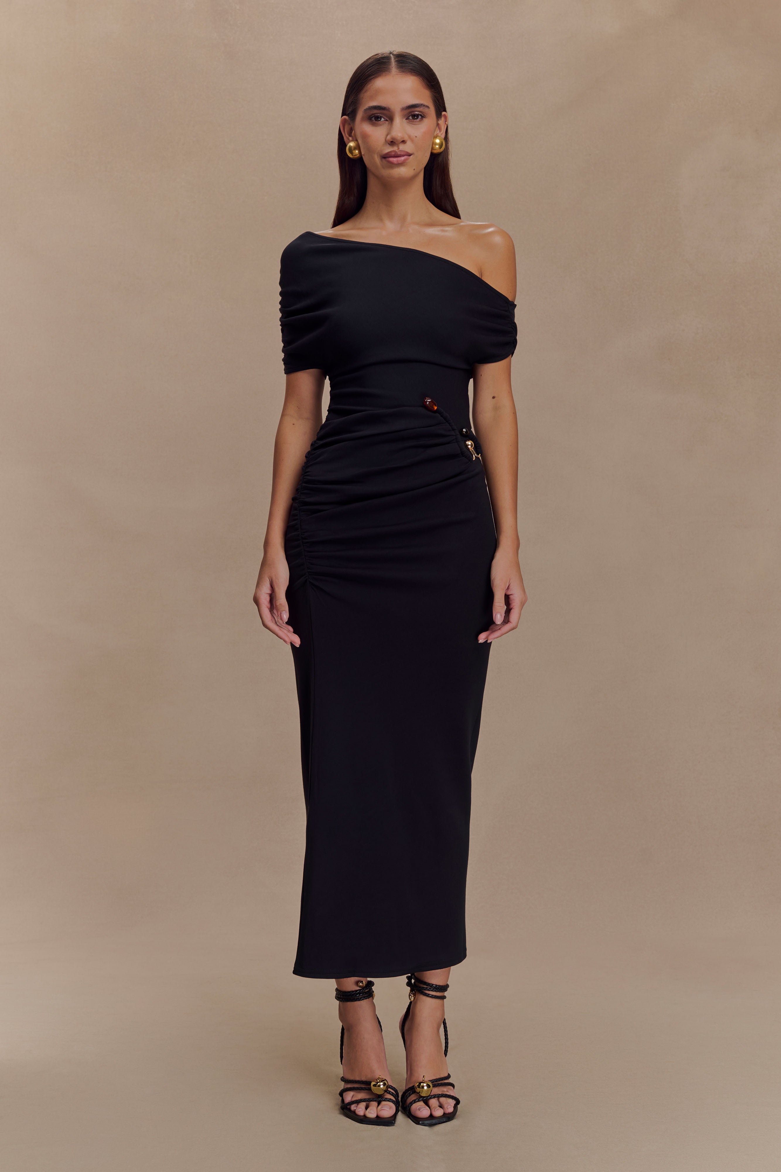 Scuba Jersey Midi Dress with Gold Hardware | Kendra Black