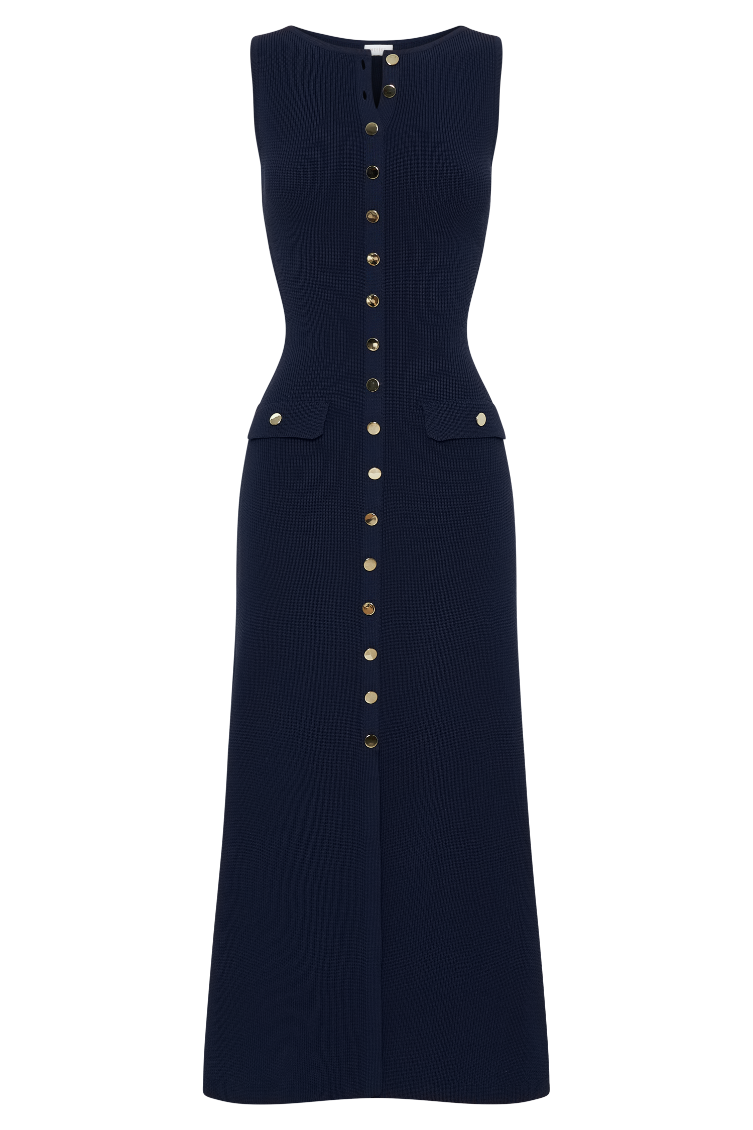 Sleeveless Buttoned Maxi Dress with Pockets | Sawyer Navy