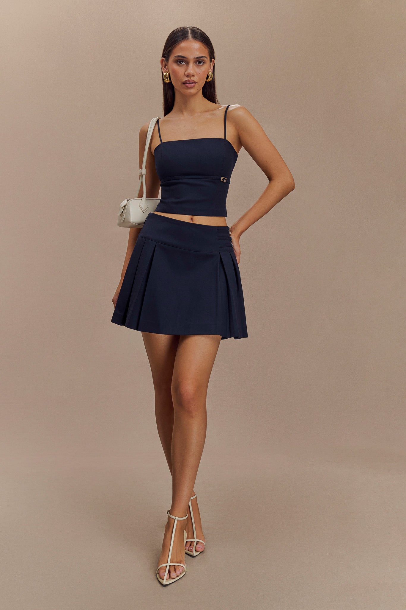 Dark Navy Crop Top with Adjustable Straps & Back Zip | Aberley