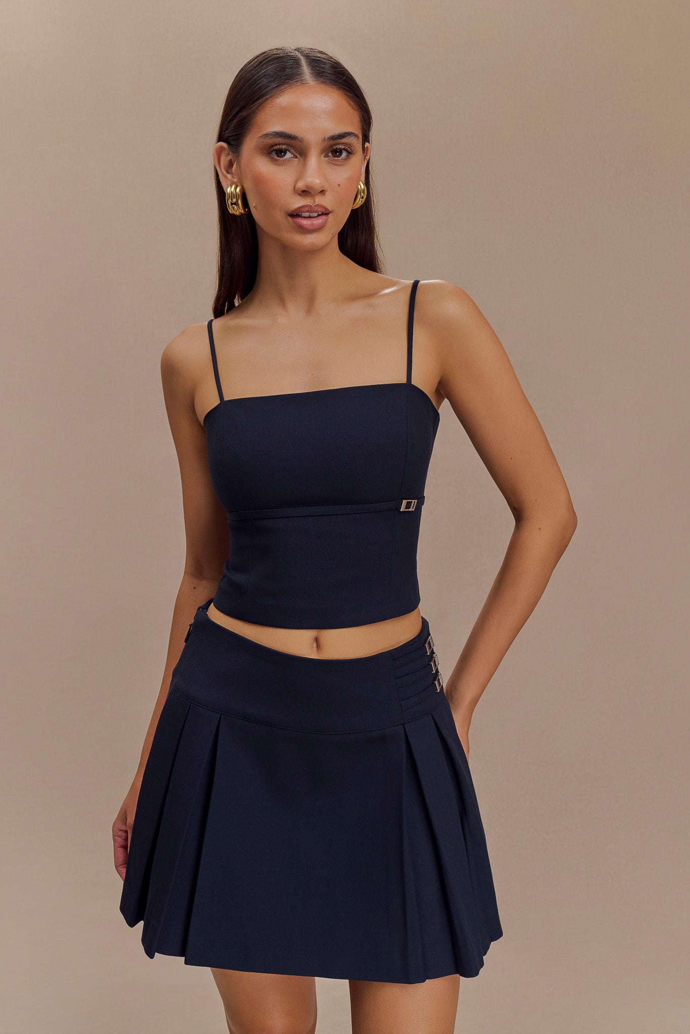 Dark Navy Crop Top with Adjustable Straps & Back Zip | Aberley