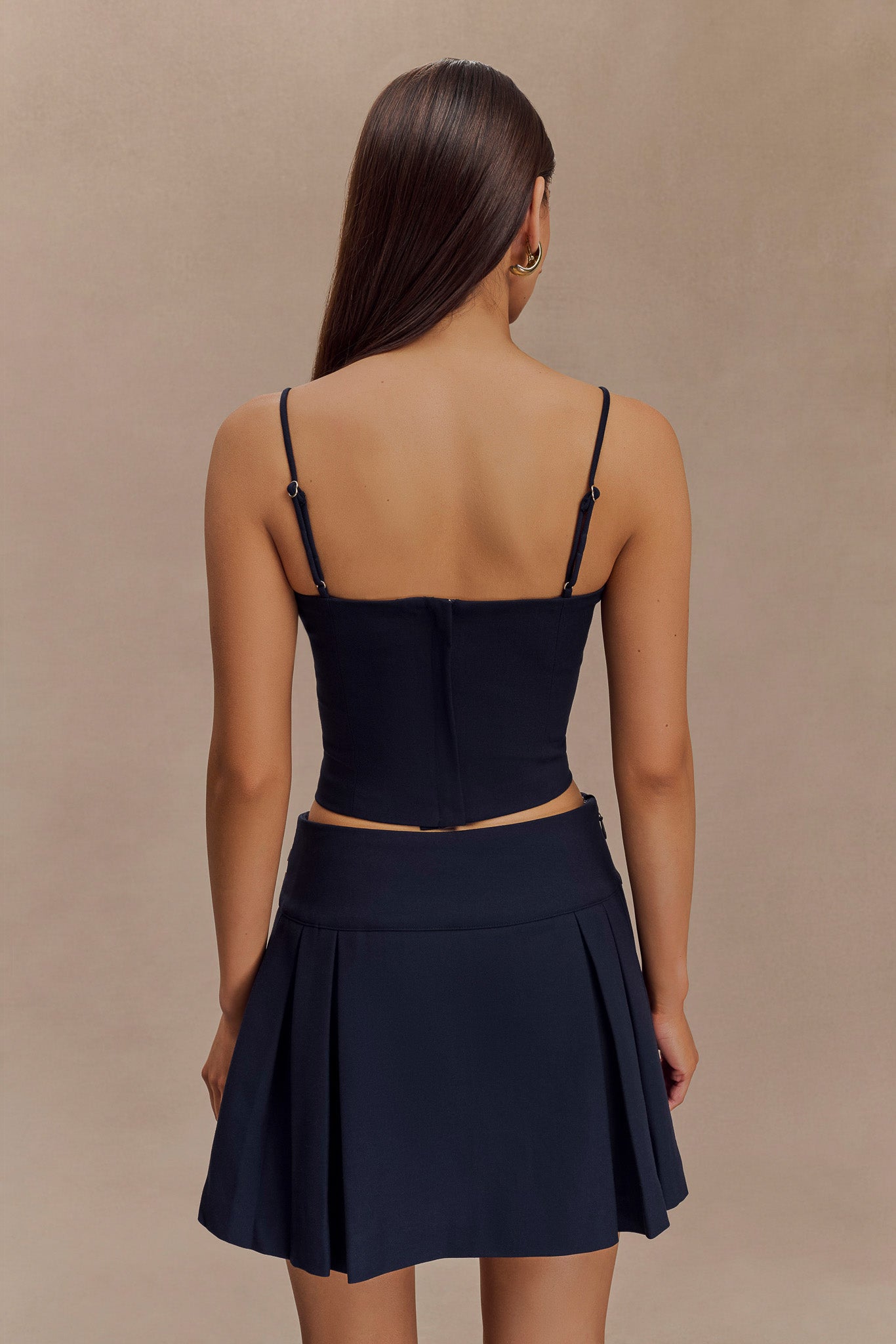 Dark Navy Crop Top with Adjustable Straps & Back Zip | Aberley