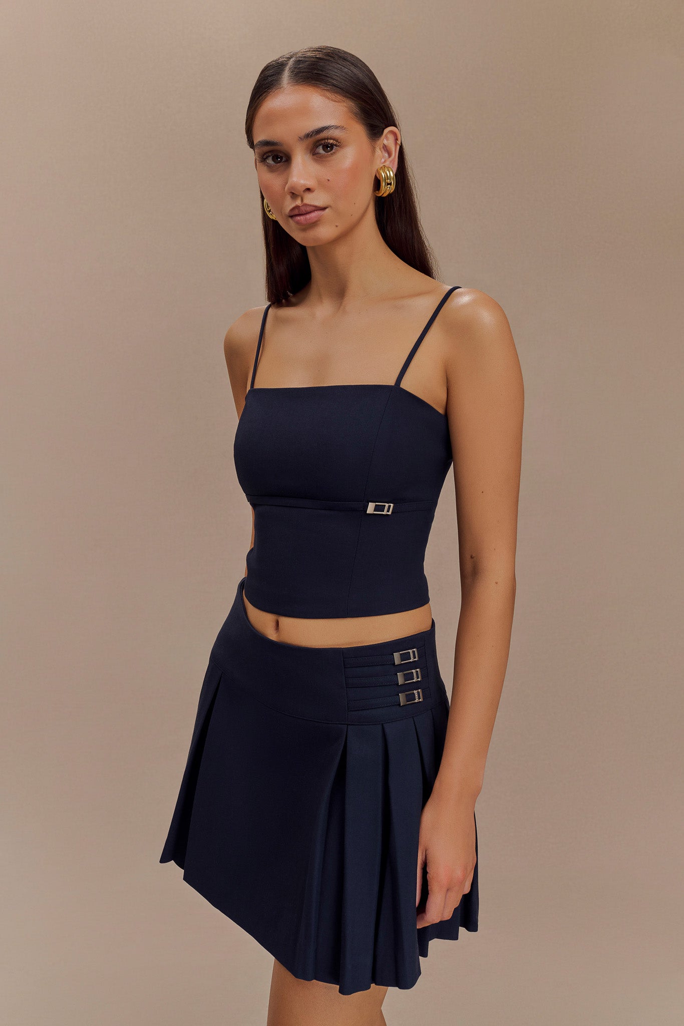 Dark Navy Crop Top with Adjustable Straps & Back Zip | Aberley