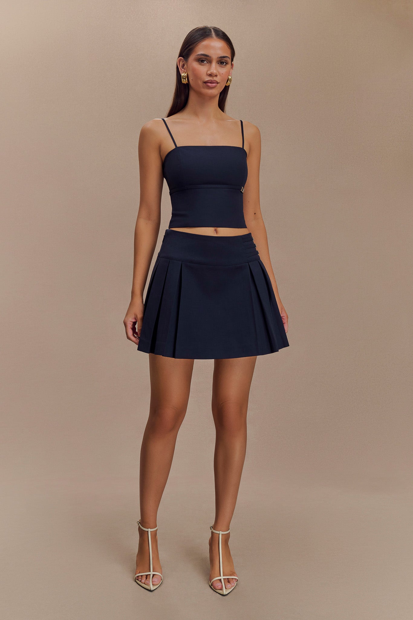 Dark Navy Crop Top with Adjustable Straps & Back Zip | Aberley