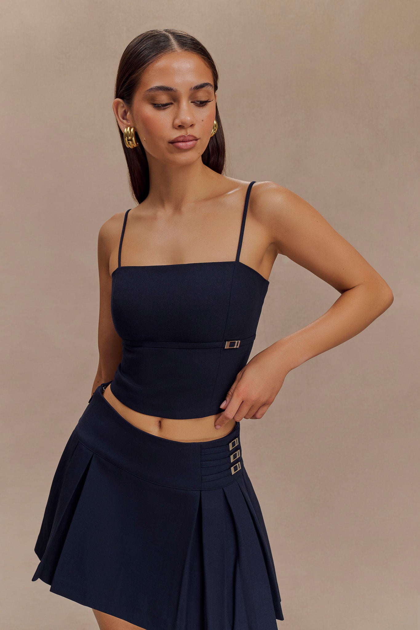 Dark Navy Crop Top with Adjustable Straps & Back Zip | Aberley