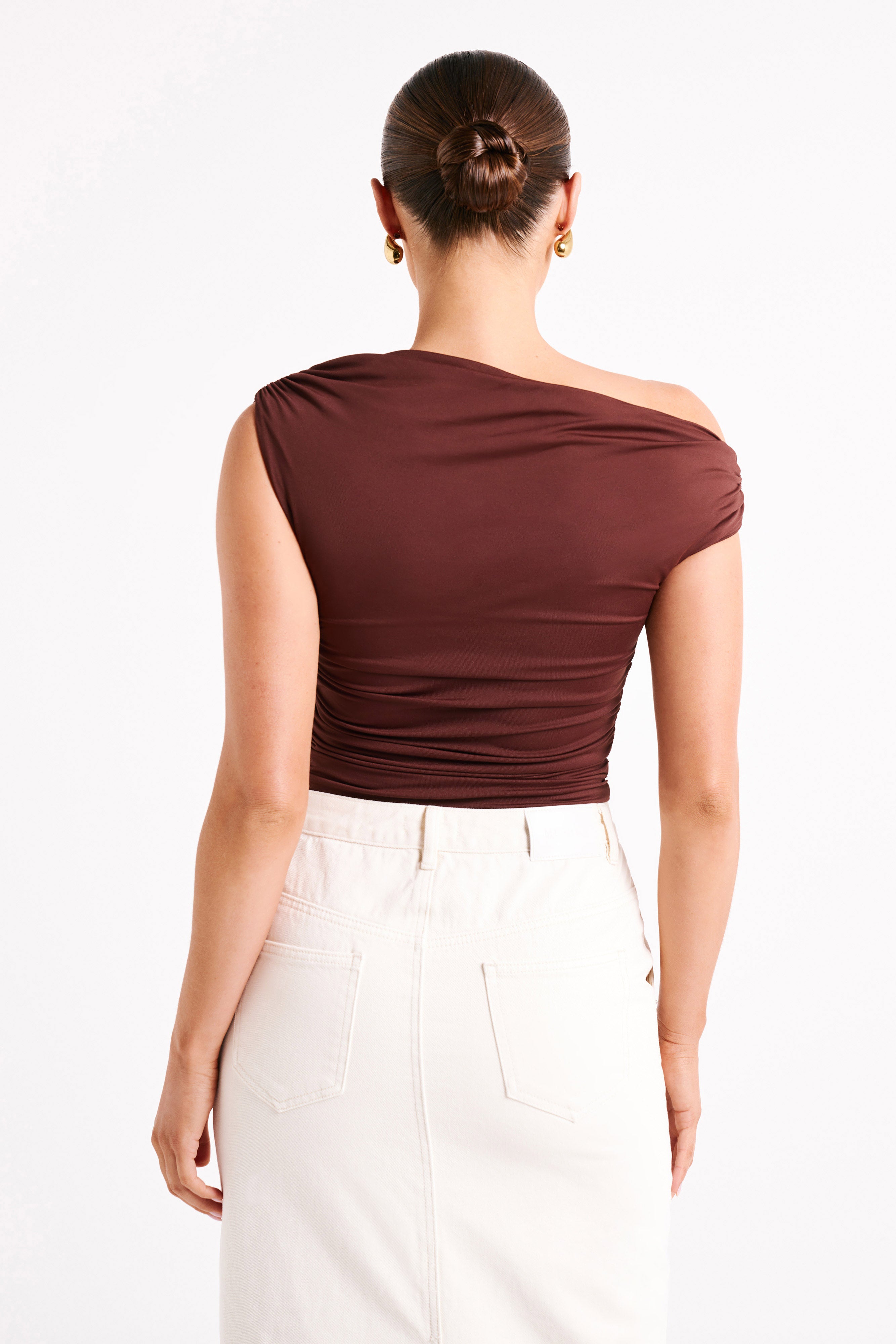 Recycled Nylon Ruched Top with Elastane | Alayna Chocolate