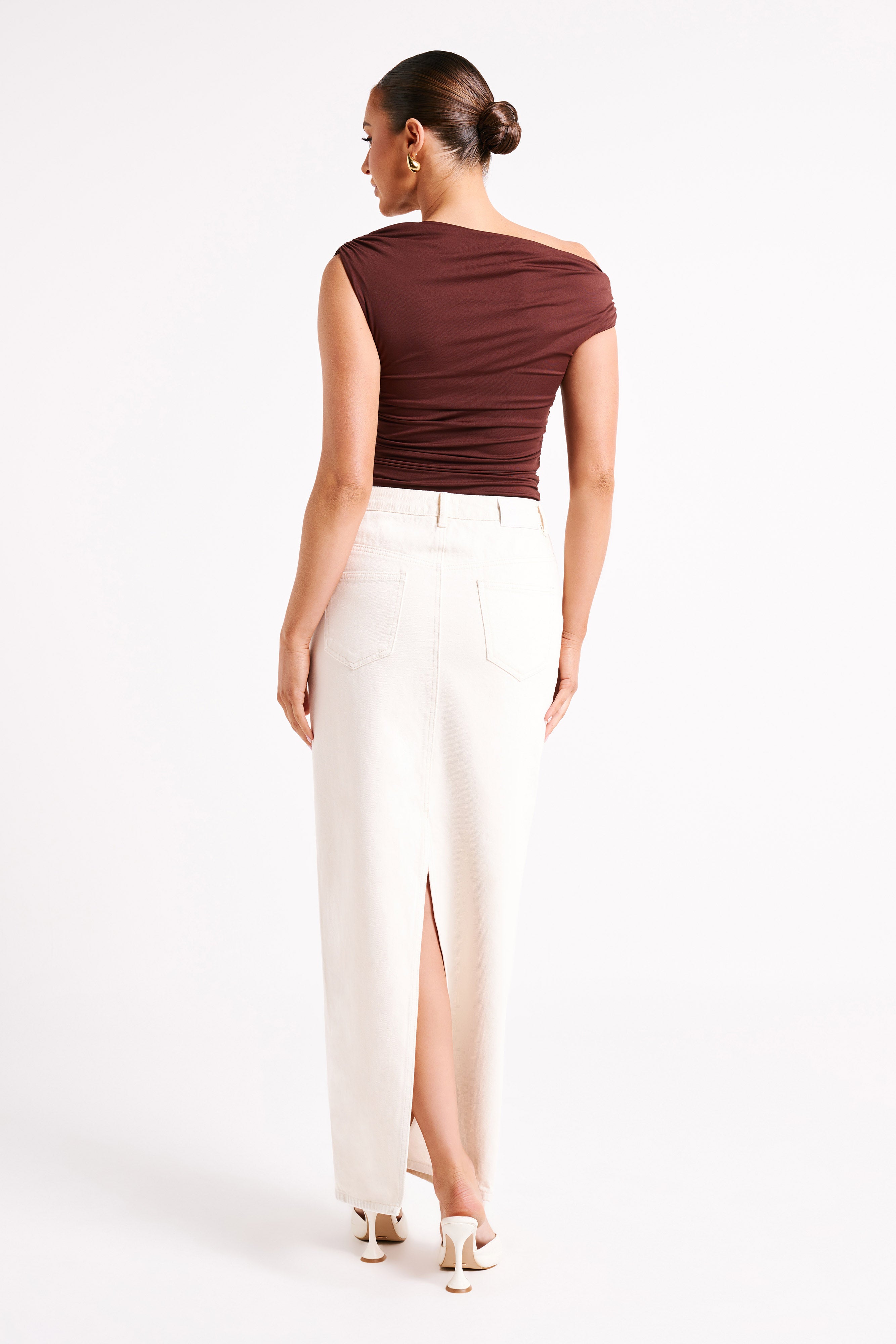 Recycled Nylon Ruched Top with Elastane | Alayna Chocolate