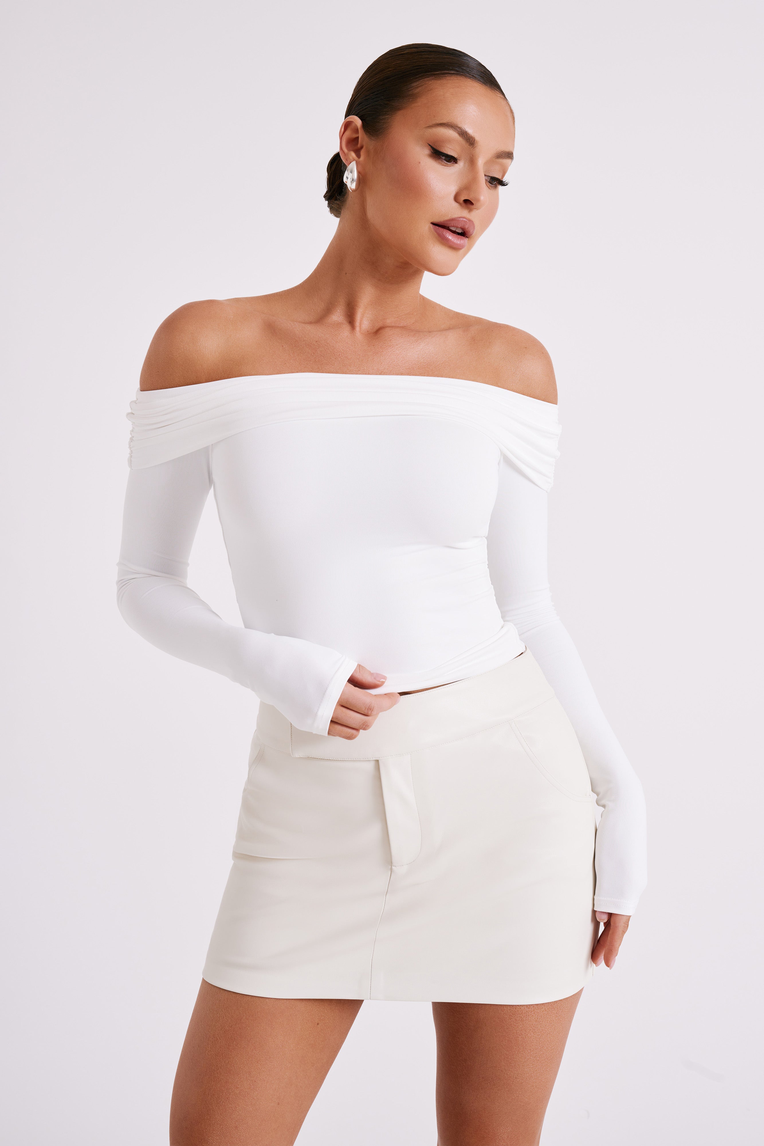 Recycled Nylon Off Shoulder Top - White | Lucinda