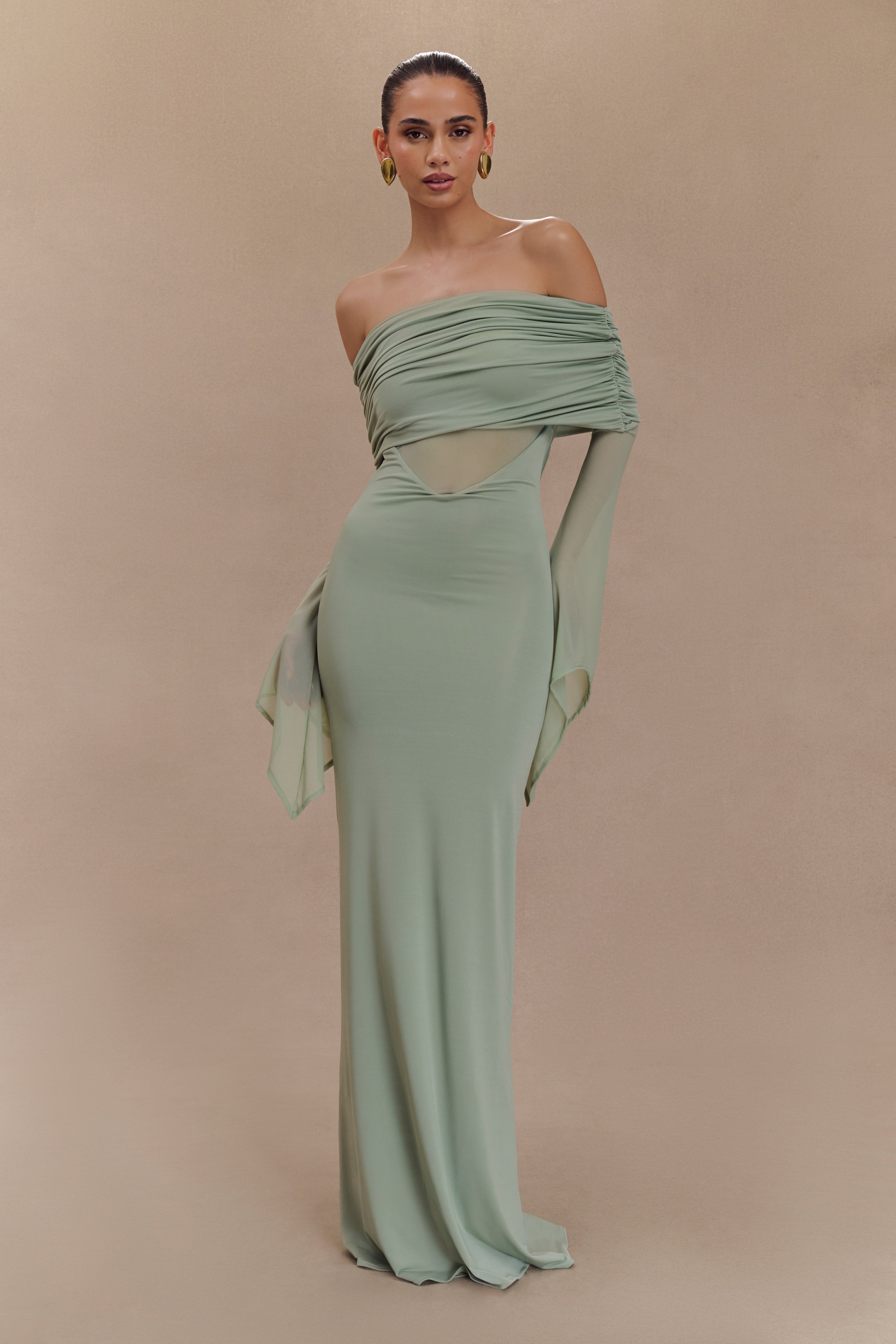 One Shoulder Slinky Mesh Maxi Dress for Special Occasions | Kaitlin
