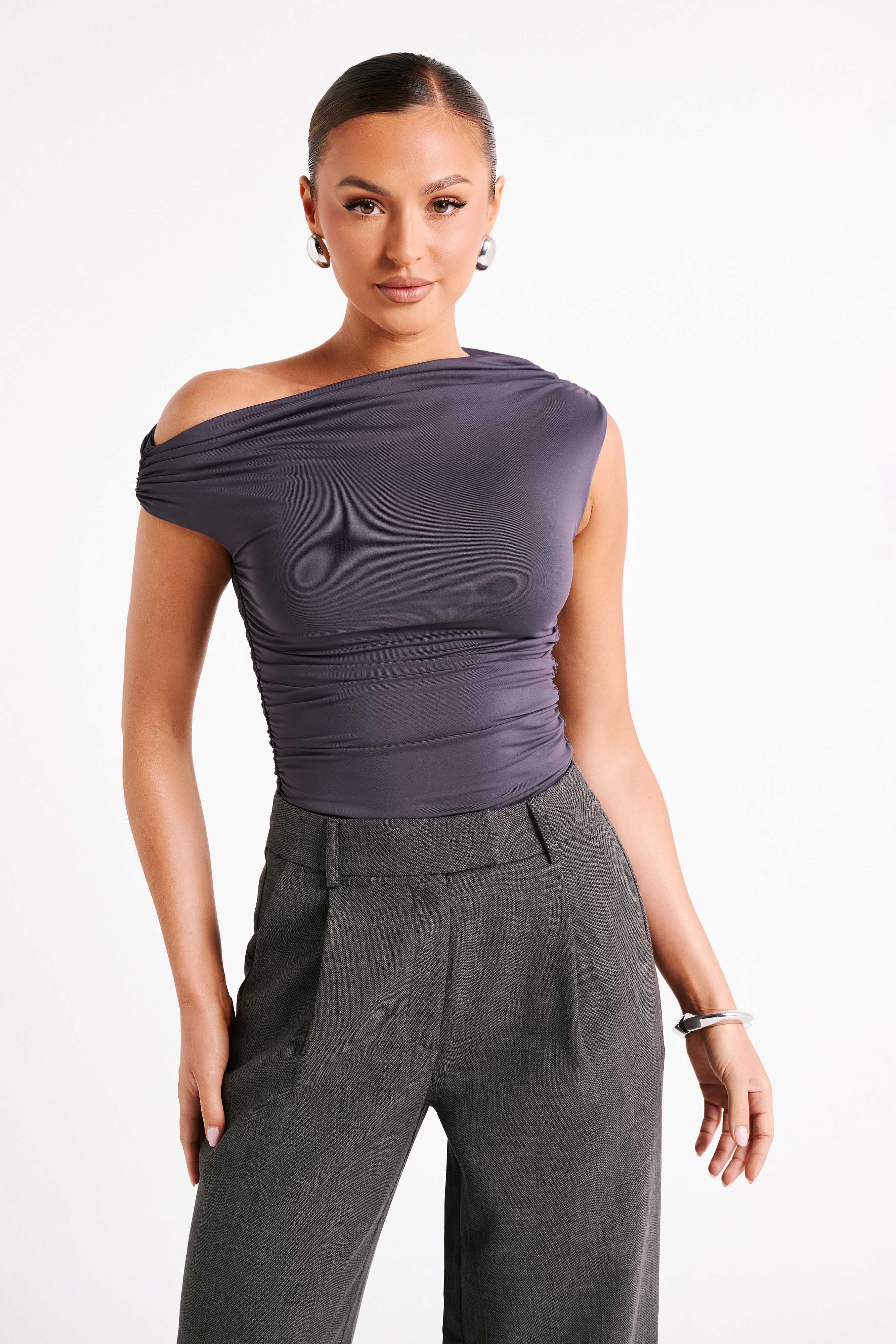 Recycled Nylon Ruched Top for Women - Alayna | Charcoal