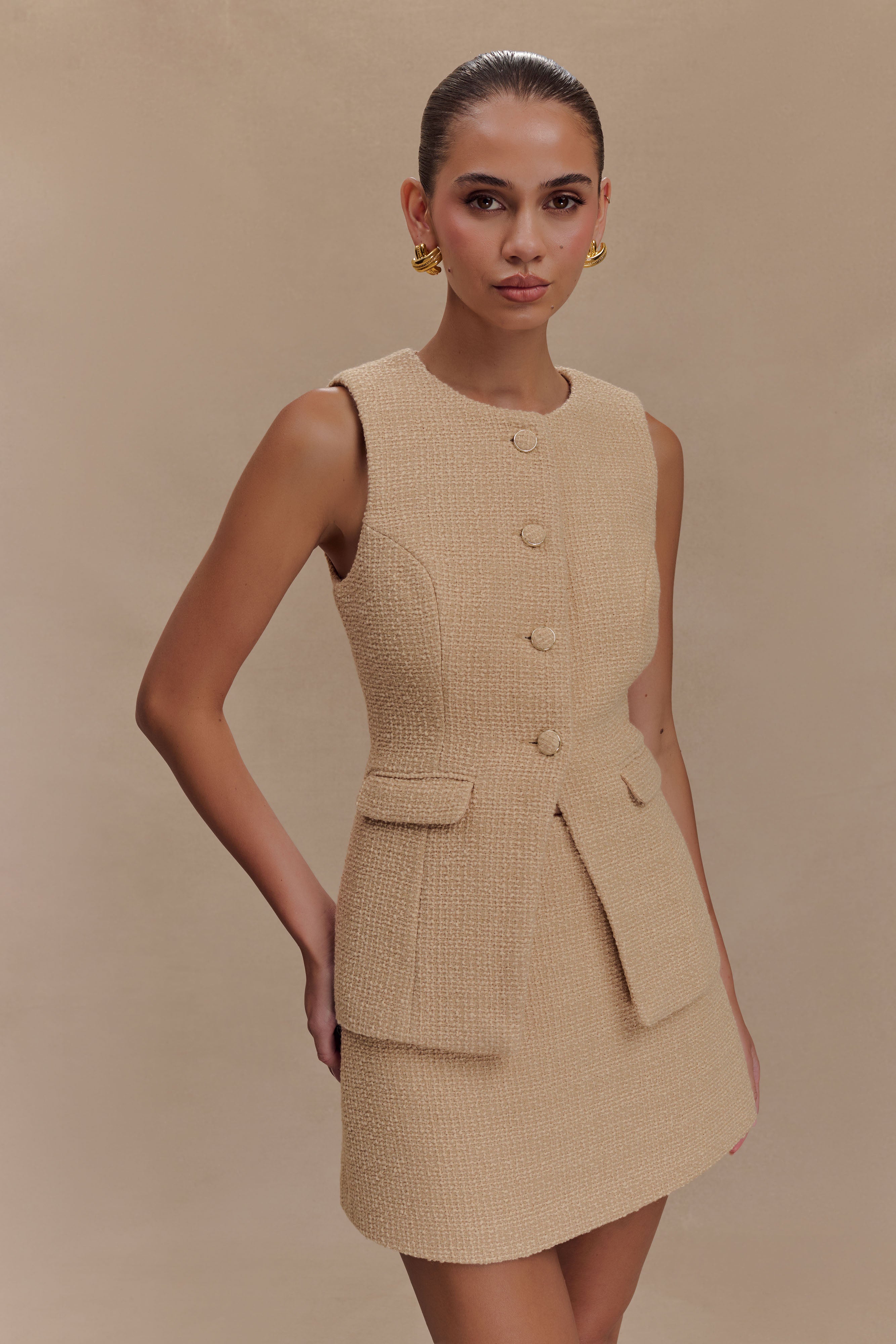 Boucle Sleeveless Vest for Women | Light Taupe | Camilla