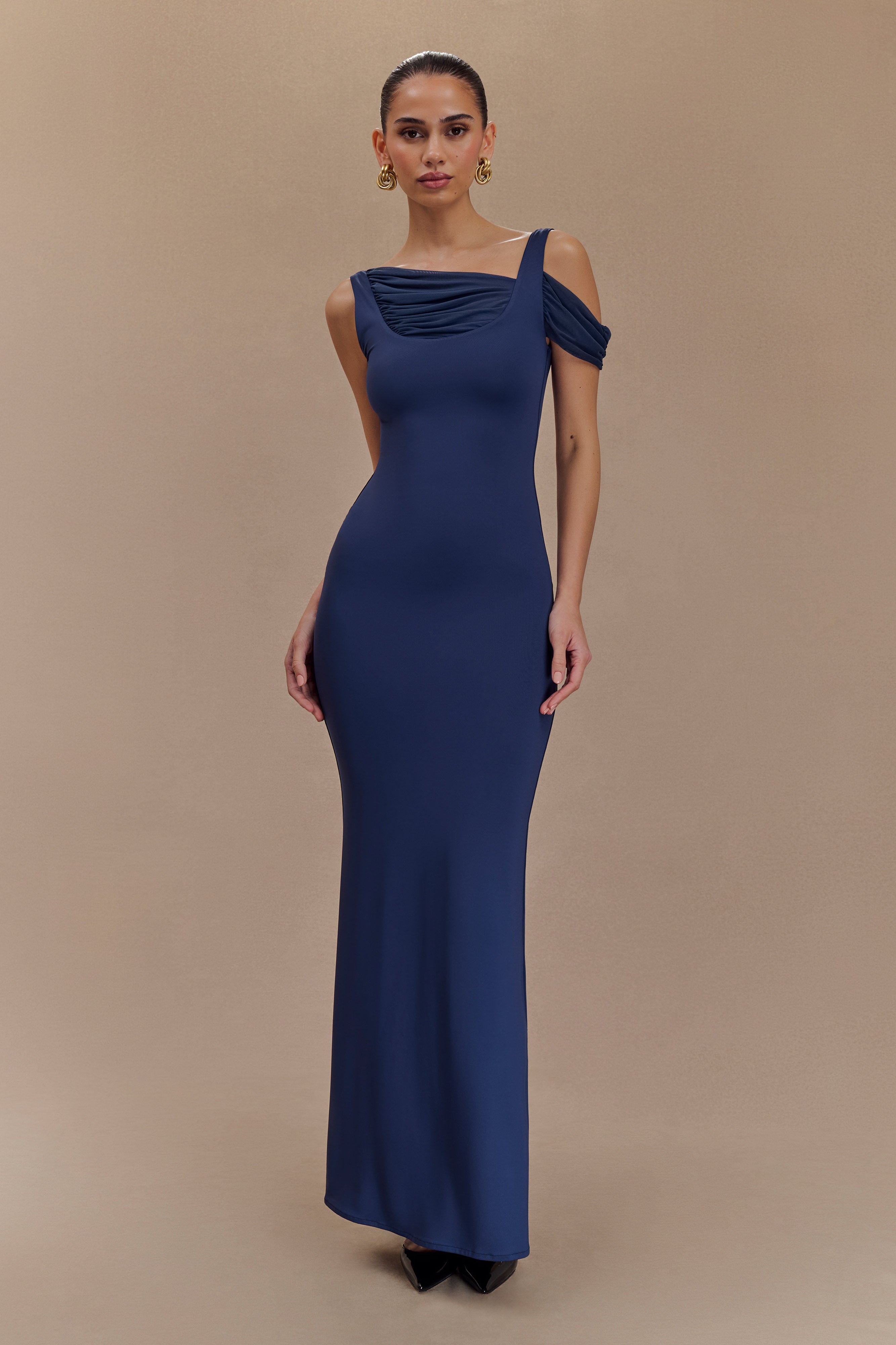 Recycled Nylon Sleeveless Maxi Dress with Mesh Detail | Janette