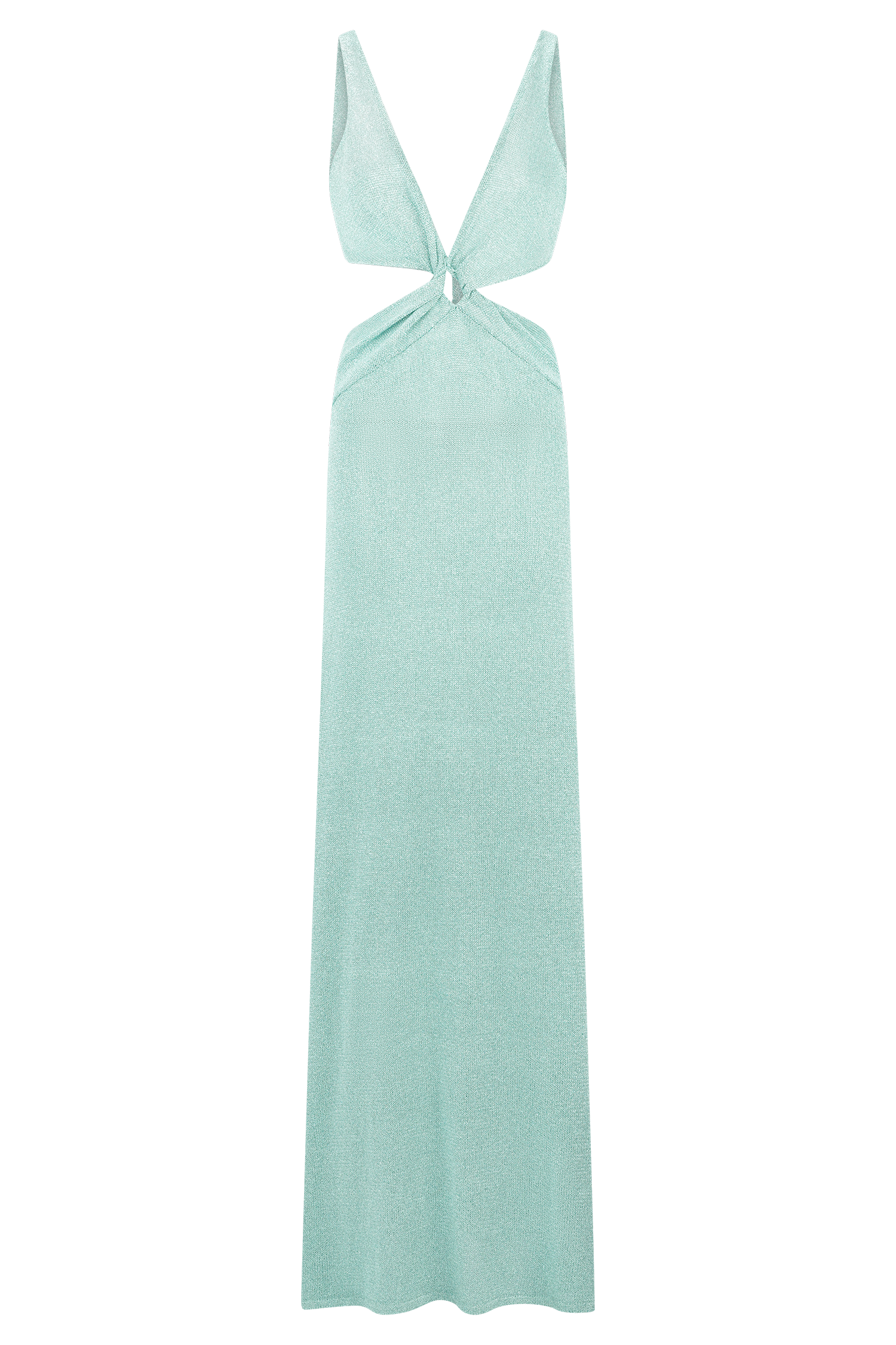 Twisted Metallic Knit Maxi Dress with Plunge Neckline | Gracelyn